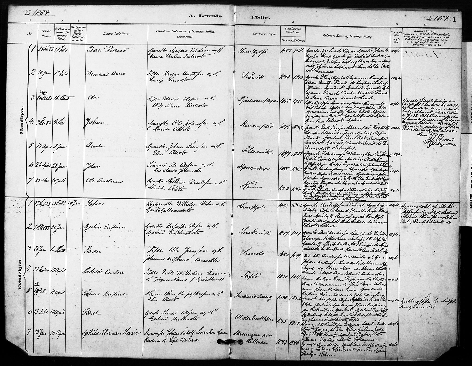 Ministerialprotokoller, klokkerbøker og fødselsregistre - Sør-Trøndelag, SAT/A-1456/633/L0518: Parish register (official) no. 633A01, 1884-1906, p. 1