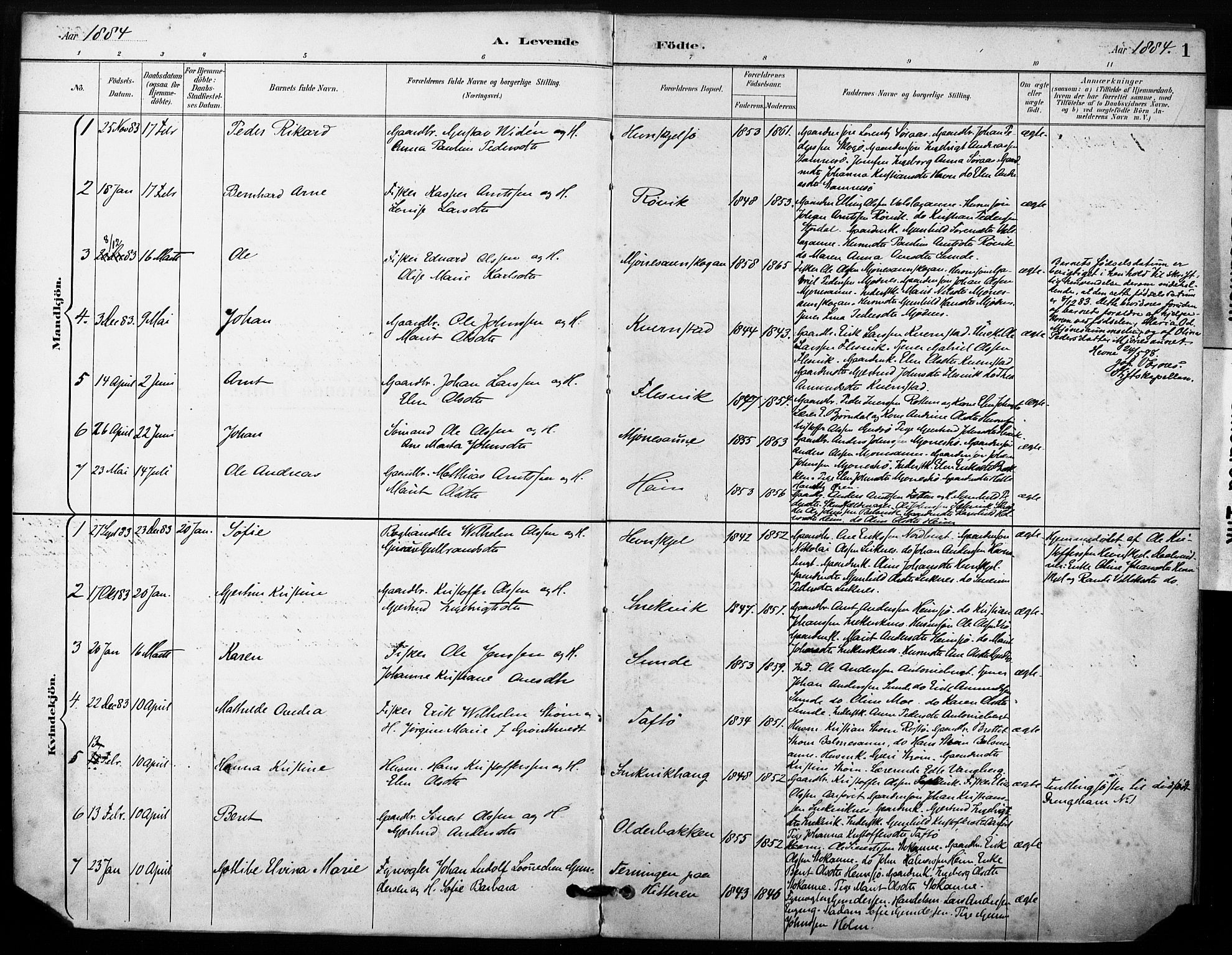 Ministerialprotokoller, klokkerbøker og fødselsregistre - Sør-Trøndelag, AV/SAT-A-1456/633/L0518: Parish register (official) no. 633A01, 1884-1906, p. 1