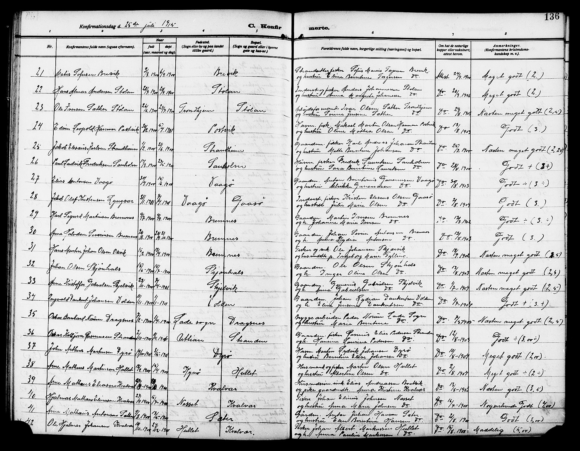 Ministerialprotokoller, klokkerbøker og fødselsregistre - Sør-Trøndelag, SAT/A-1456/640/L0588: Parish register (copy) no. 640C05, 1909-1922, p. 136