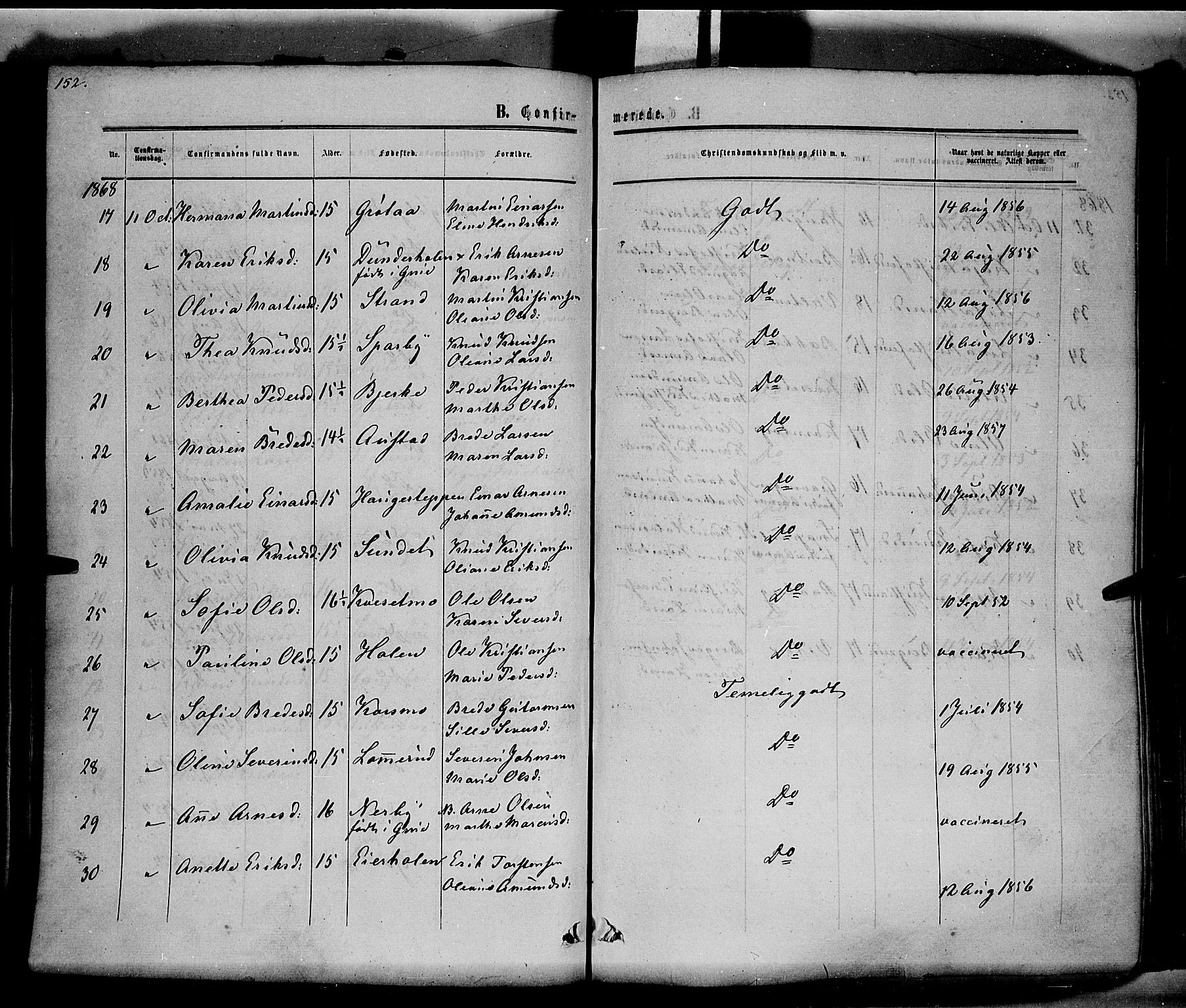 Hof prestekontor, AV/SAH-PREST-038/H/Ha/Haa/L0009: Parish register (official) no. 9, 1862-1877, p. 152