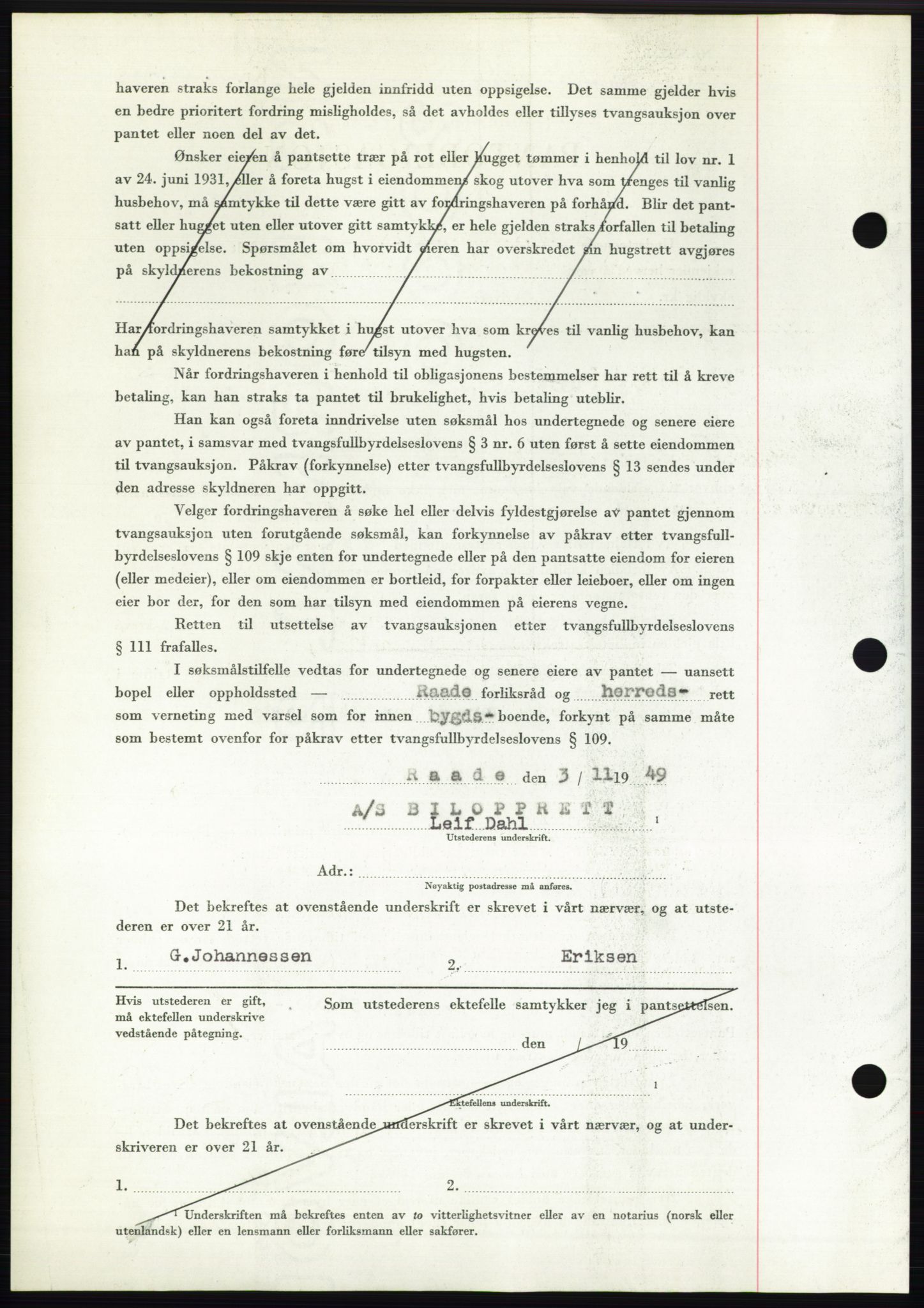 Moss sorenskriveri, AV/SAO-A-10168: Mortgage book no. B23, 1949-1950, Diary no: : 3429/1949