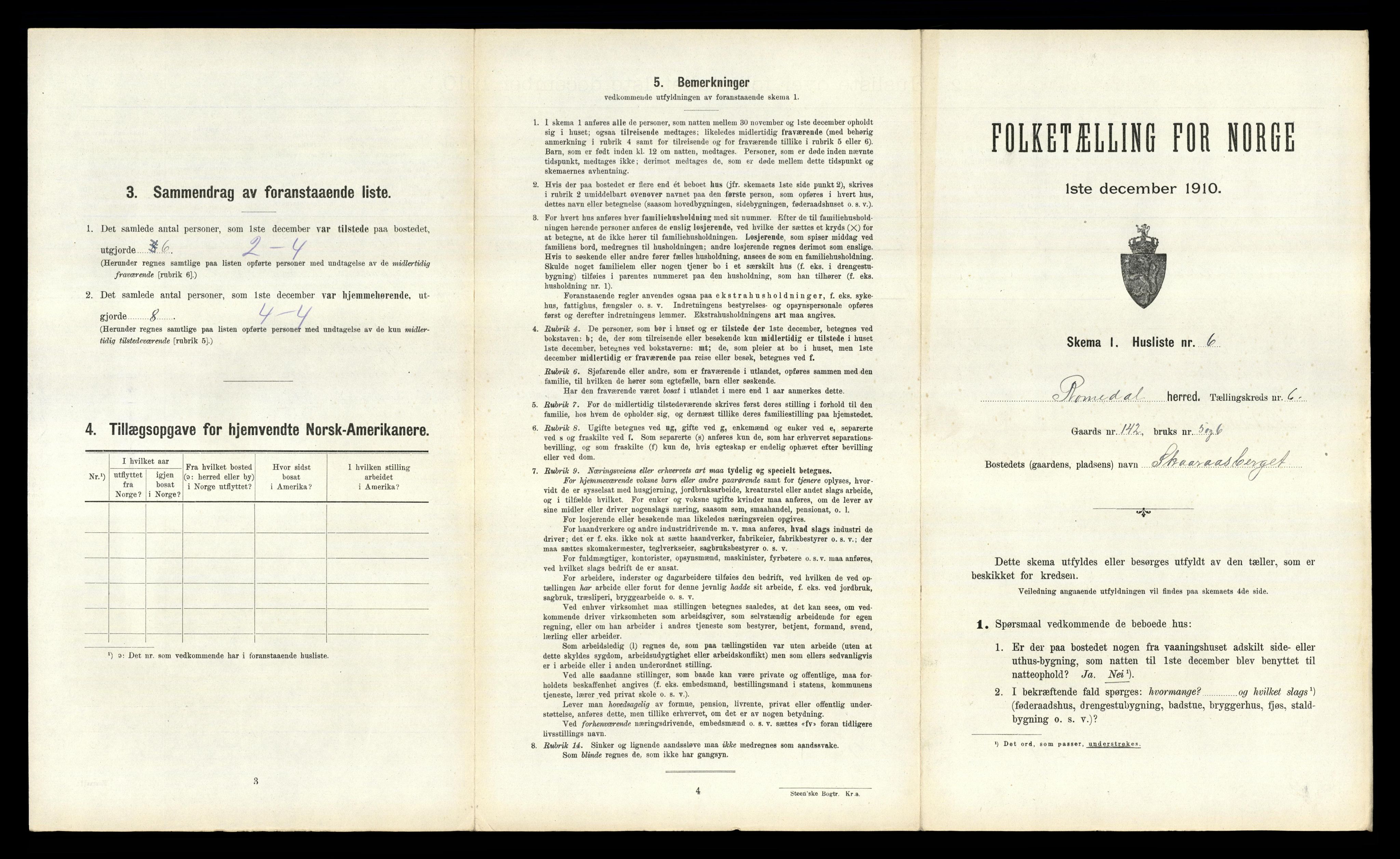 RA, 1910 census for Romedal, 1910, p. 1121