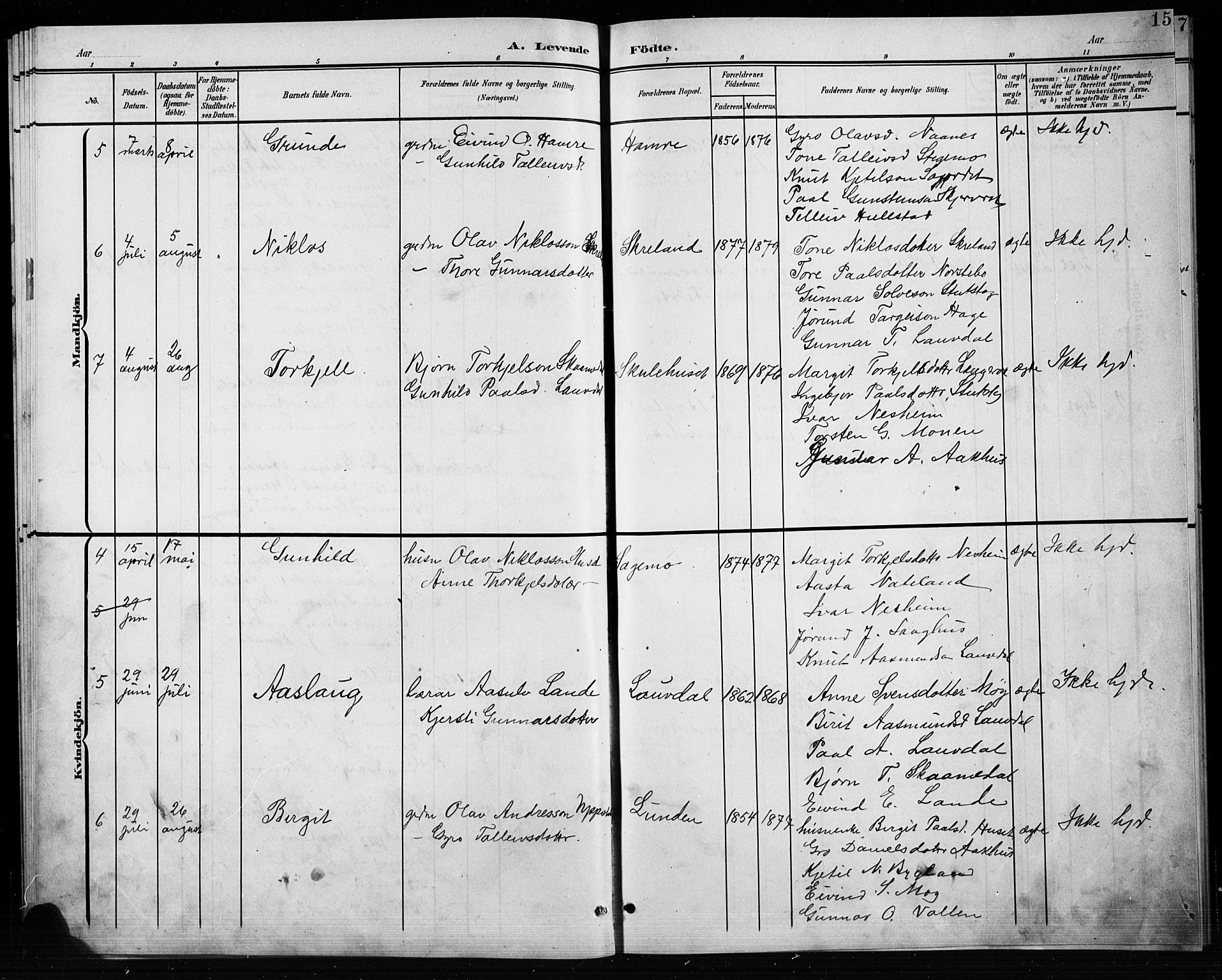 Bygland sokneprestkontor, AV/SAK-1111-0006/F/Fb/Fbb/L0004: Parish register (copy) no. B 4, 1902-1920, p. 15