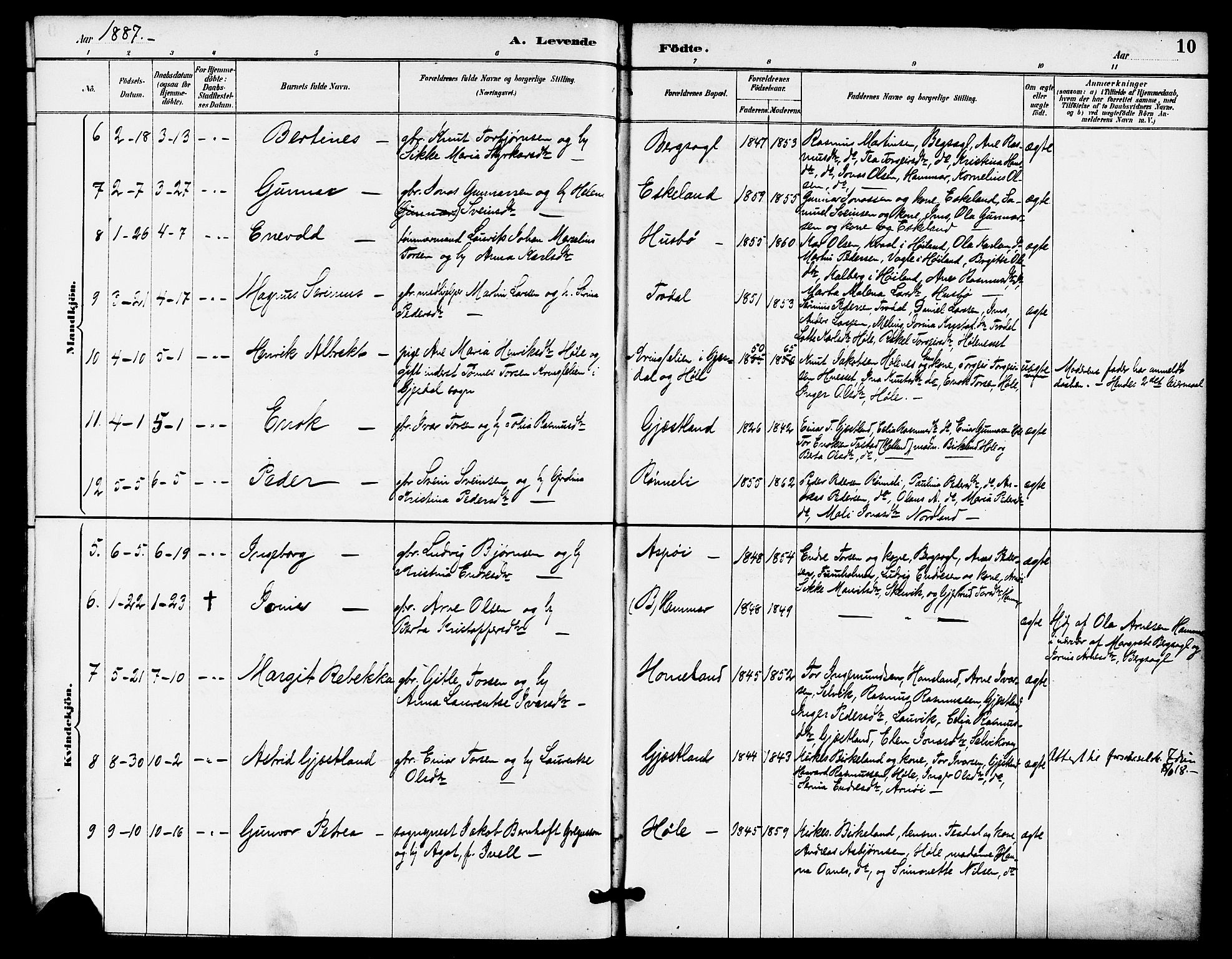 Høgsfjord sokneprestkontor, AV/SAST-A-101624/H/Ha/Haa/L0005: Parish register (official) no. A 5, 1885-1897, p. 10