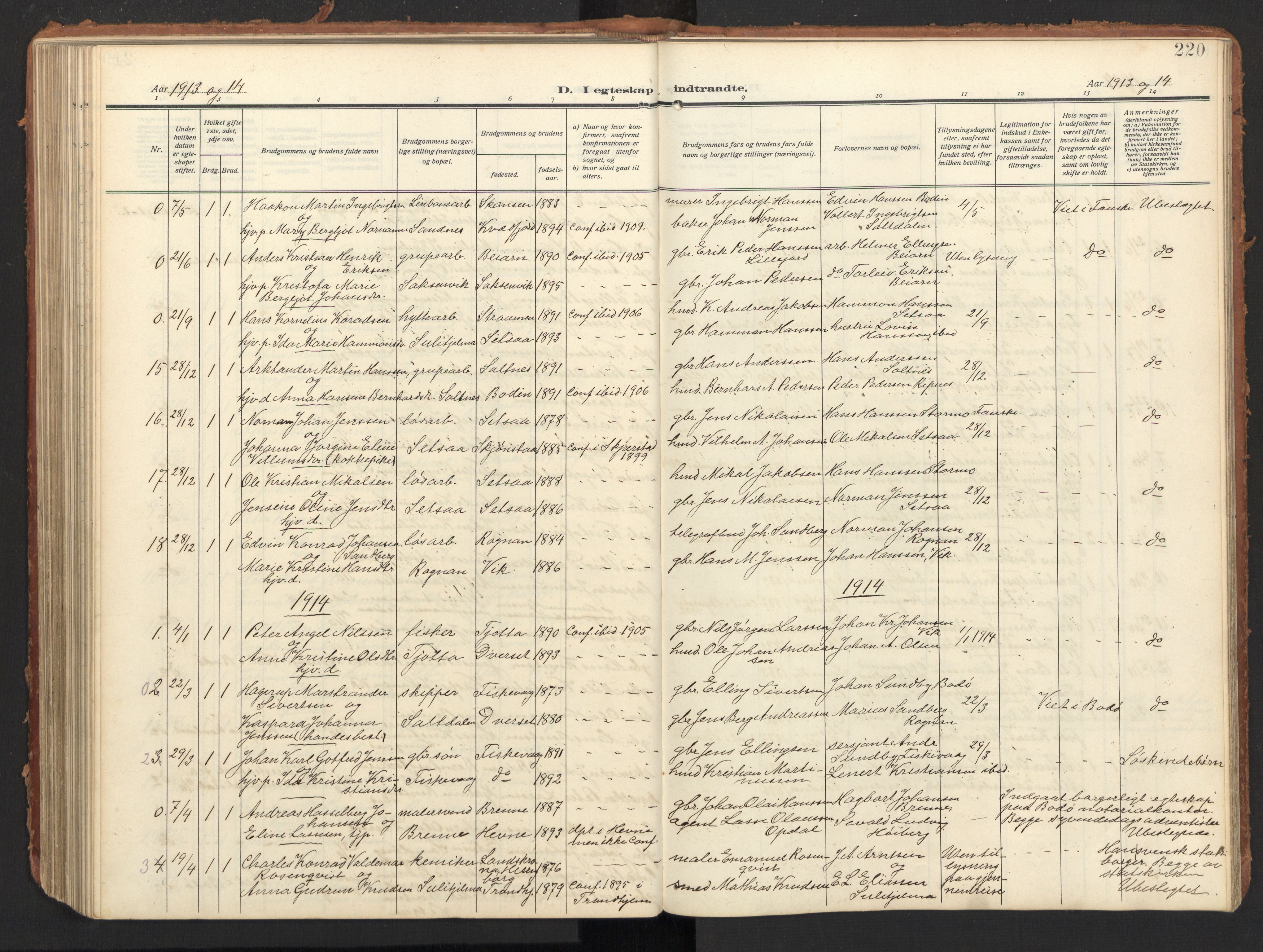 Ministerialprotokoller, klokkerbøker og fødselsregistre - Nordland, SAT/A-1459/847/L0683: Parish register (copy) no. 847C11, 1908-1929, p. 220
