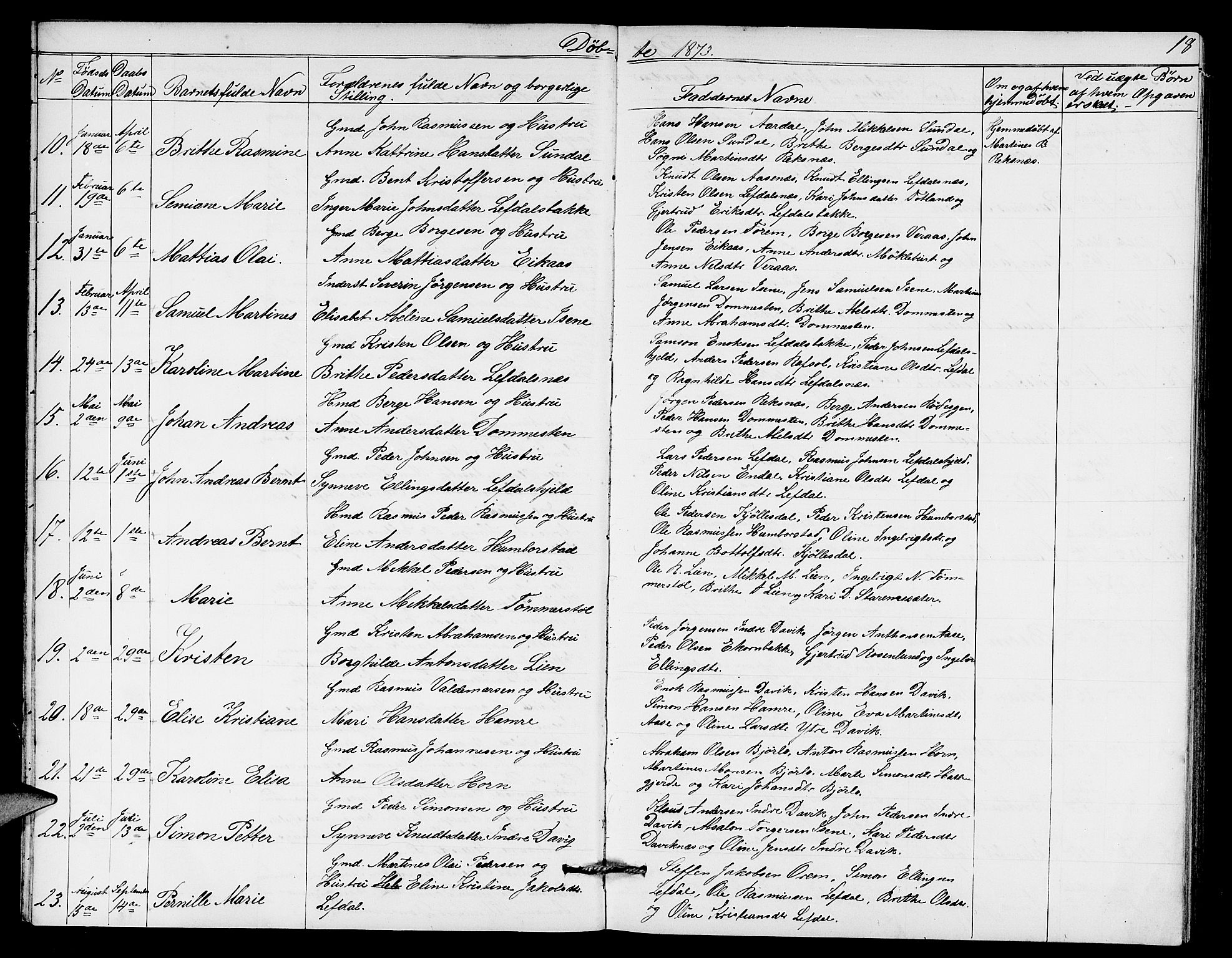 Davik sokneprestembete, AV/SAB-A-79701/H/Hab/Haba/L0001: Parish register (copy) no. A 1, 1866-1889, p. 18