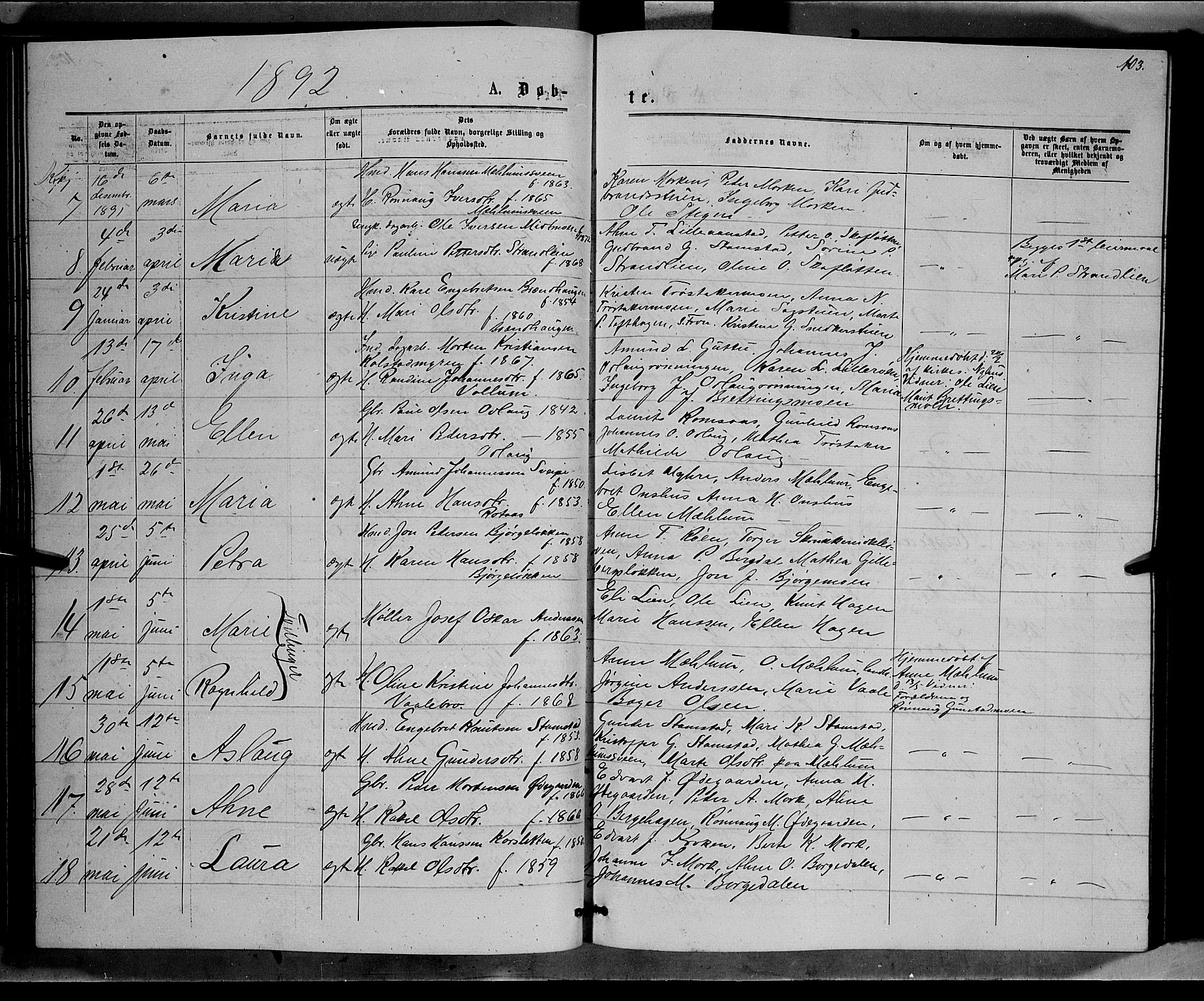 Ringebu prestekontor, AV/SAH-PREST-082/H/Ha/Hab/L0006: Parish register (copy) no. 6, 1880-1898, p. 103