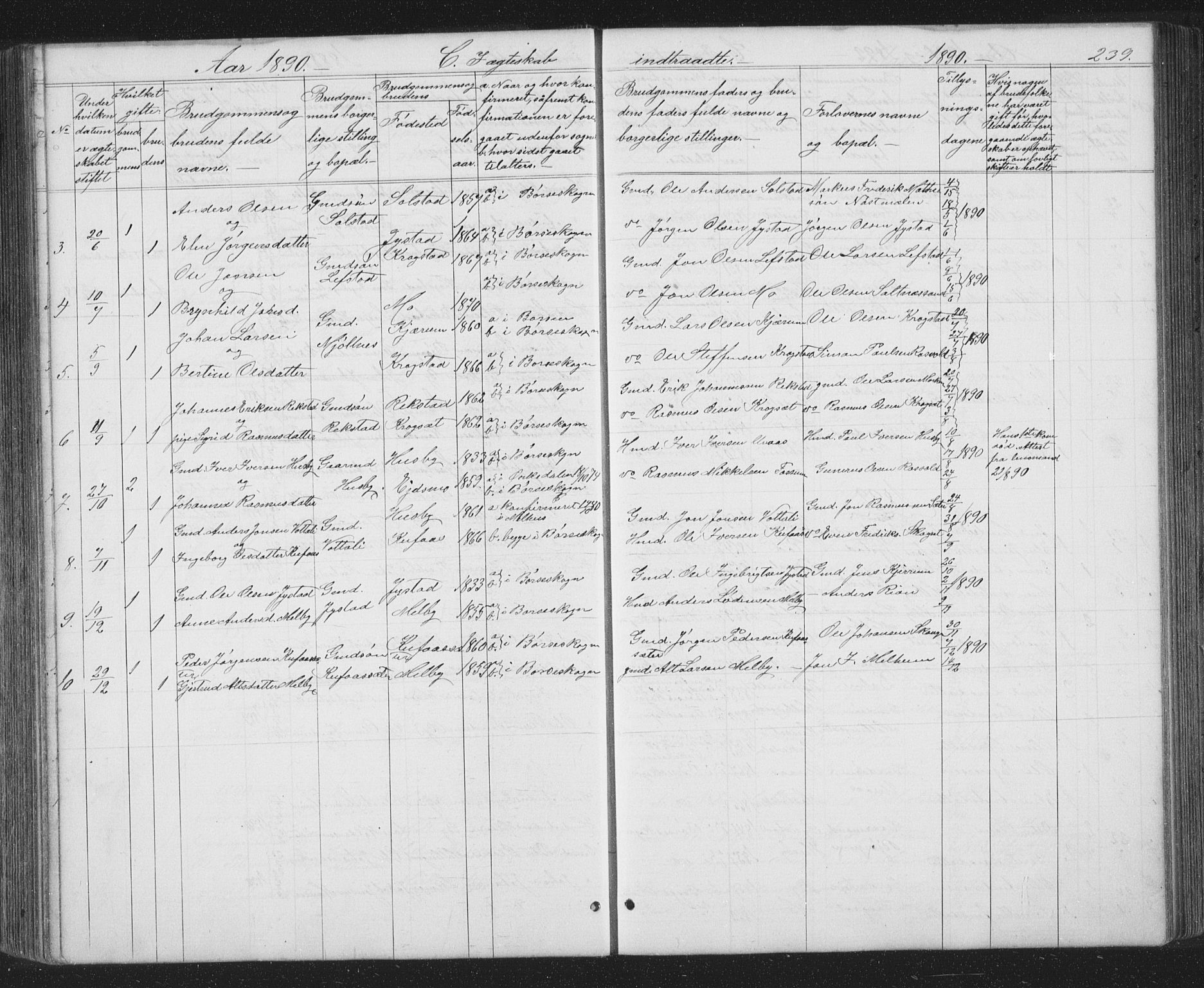 Ministerialprotokoller, klokkerbøker og fødselsregistre - Sør-Trøndelag, SAT/A-1456/667/L0798: Parish register (copy) no. 667C03, 1867-1929, p. 239