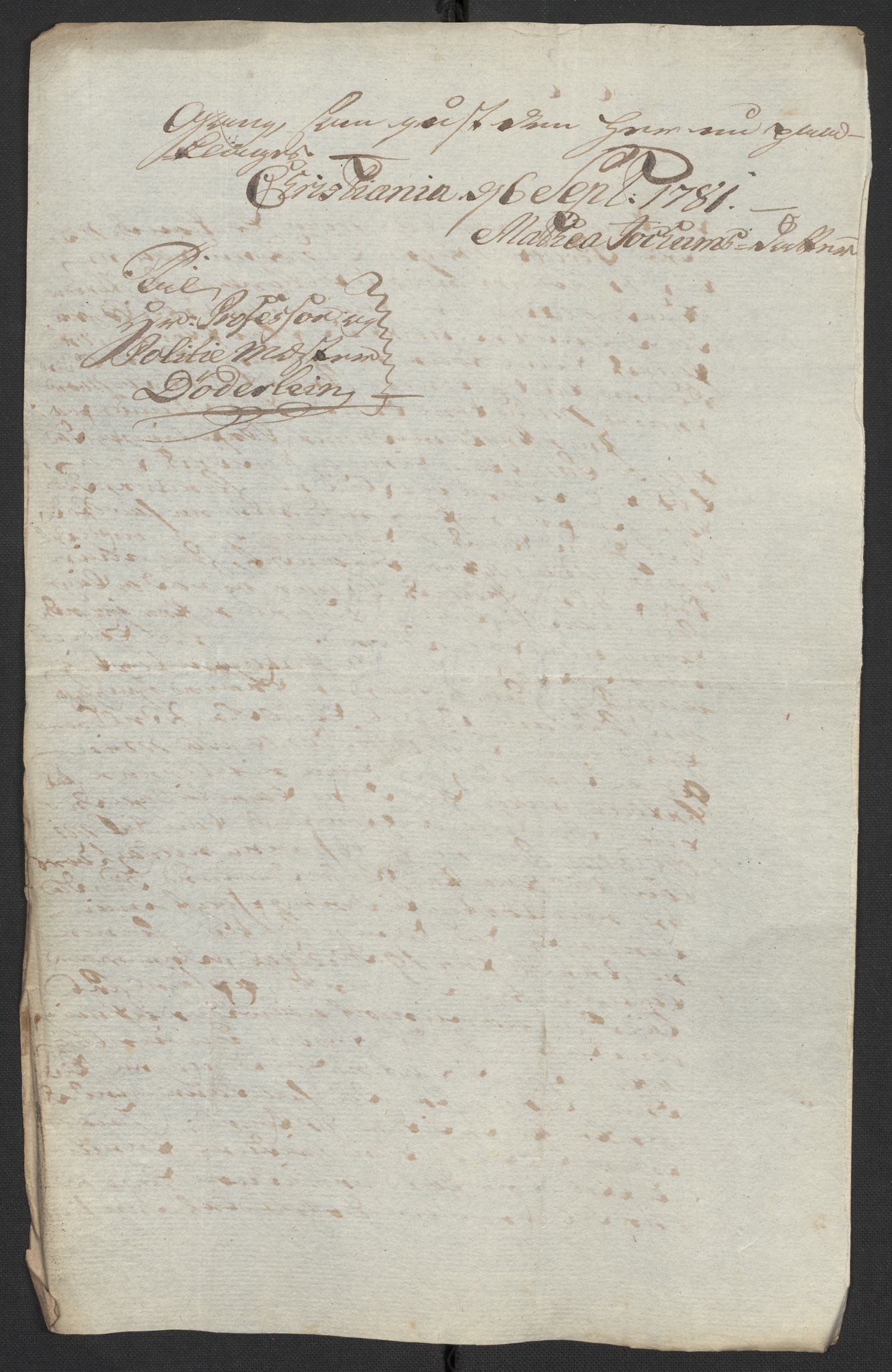 Oslo politidistrikt, AV/SAO-A-10085/D/Da/L0003: Innkomne brev, pro memoria m.v., 1781, p. 145