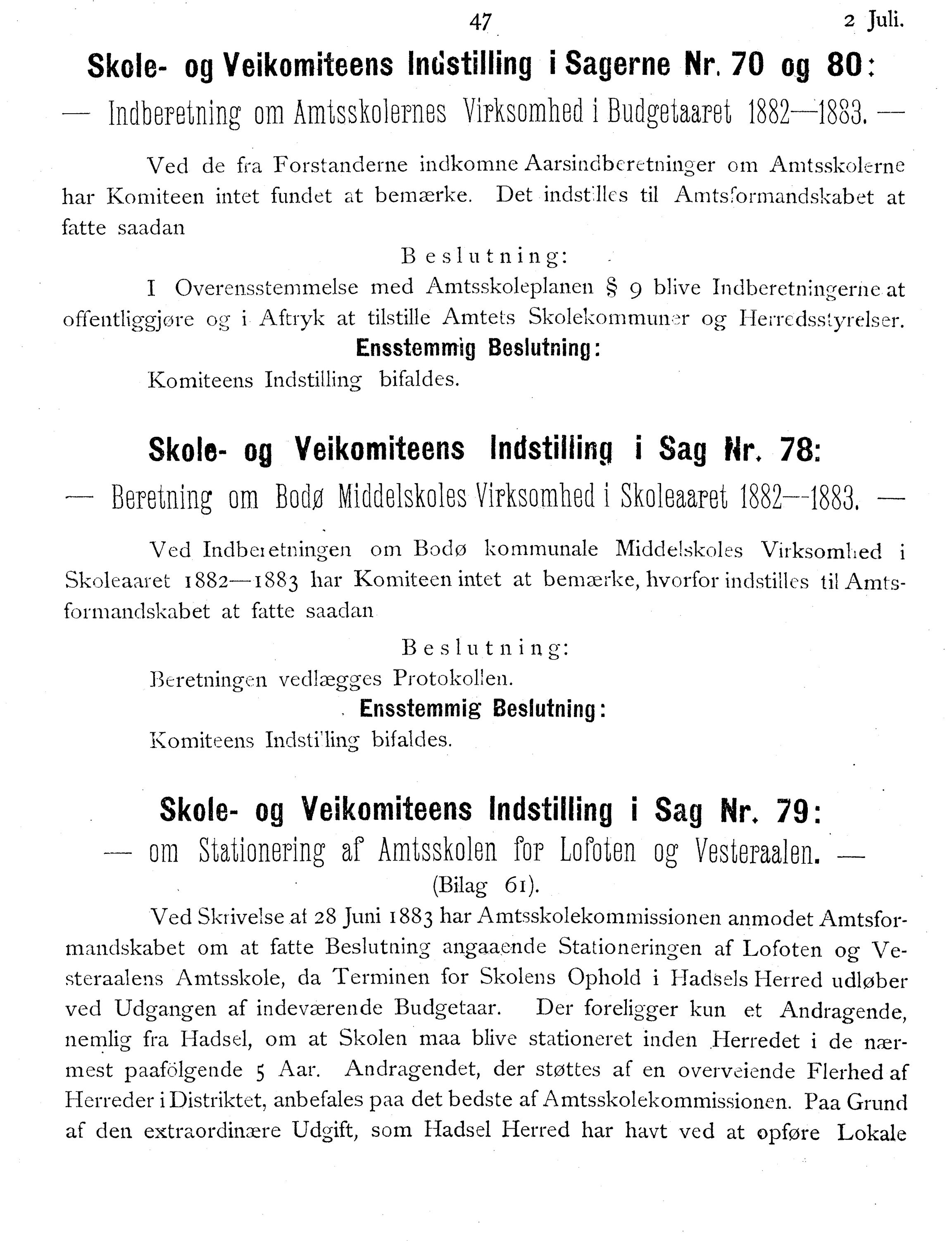 Nordland Fylkeskommune. Fylkestinget, AIN/NFK-17/176/A/Ac/L0014: Fylkestingsforhandlinger 1881-1885, 1881-1885