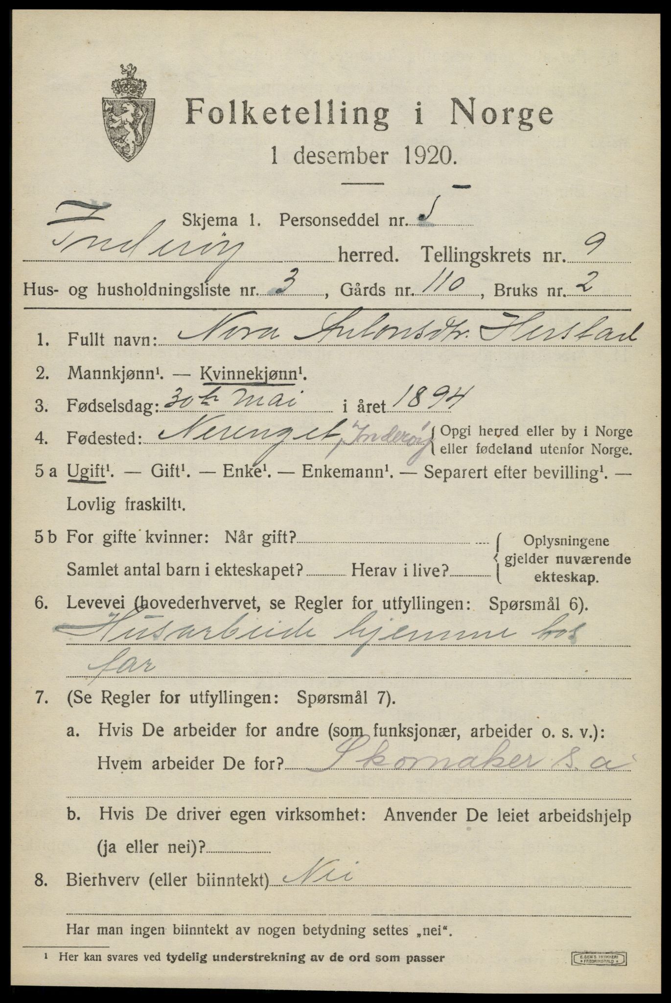 SAT, 1920 census for Inderøy, 1920, p. 6055
