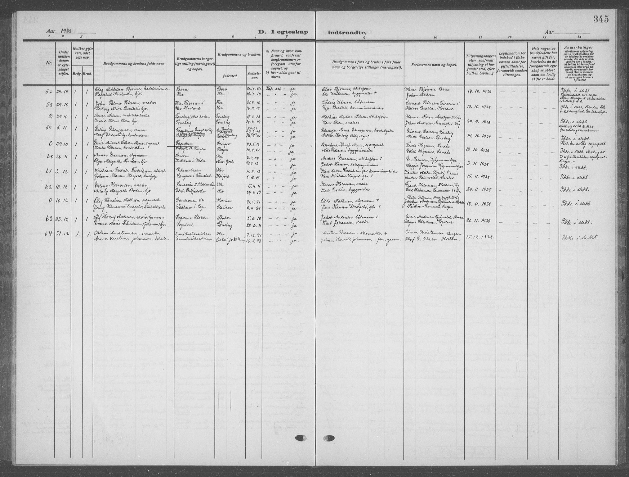 Nøtterøy kirkebøker, SAKO/A-354/G/Ga/L0006: Parish register (copy) no. I 6, 1925-1939, p. 345