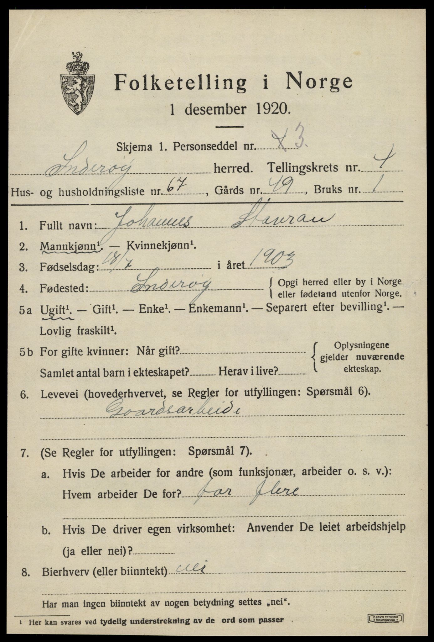 SAT, 1920 census for Inderøy, 1920, p. 4183