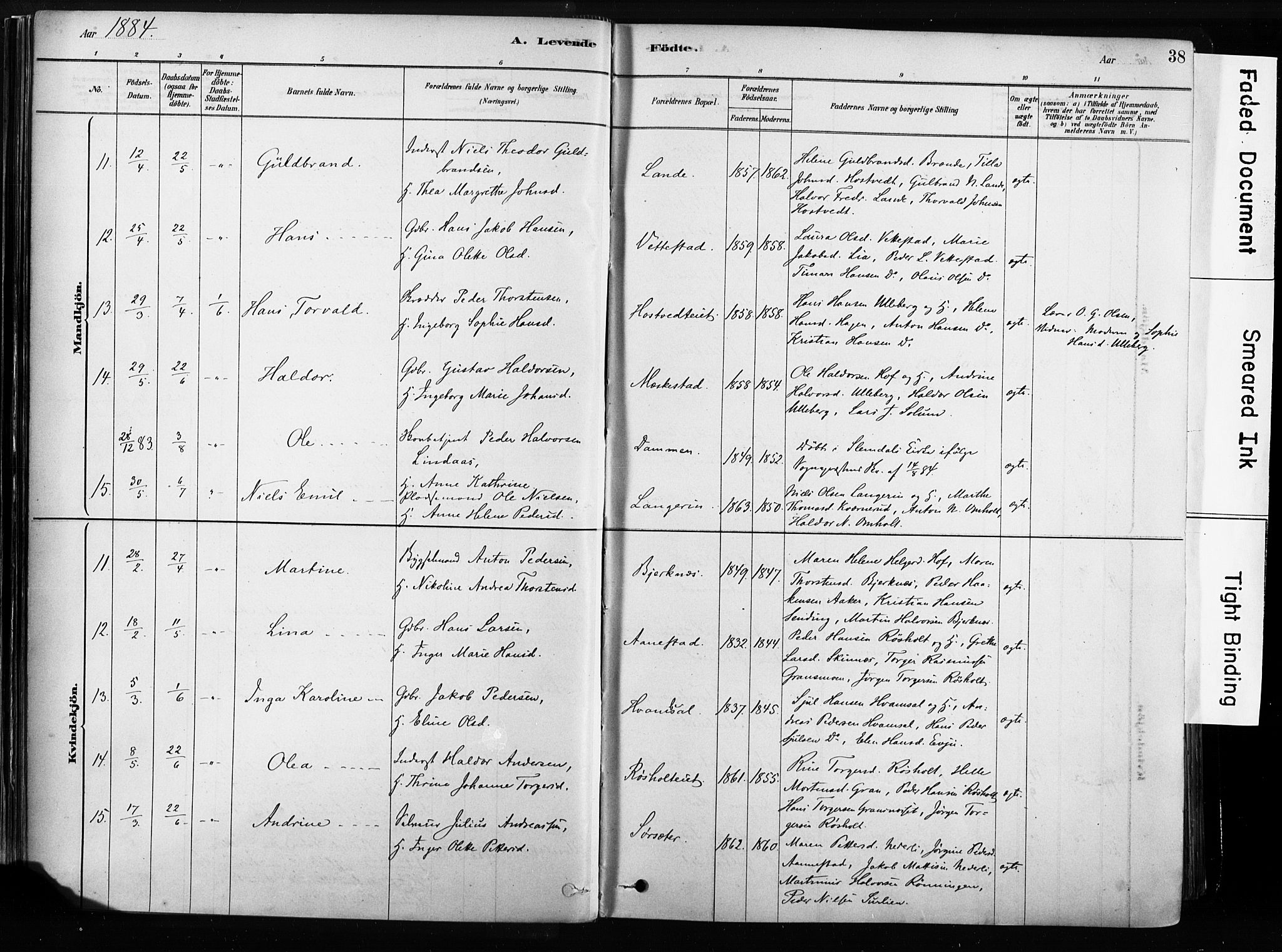 Sandsvær kirkebøker, SAKO/A-244/F/Fb/L0001: Parish register (official) no. II 1, 1878-1906, p. 38