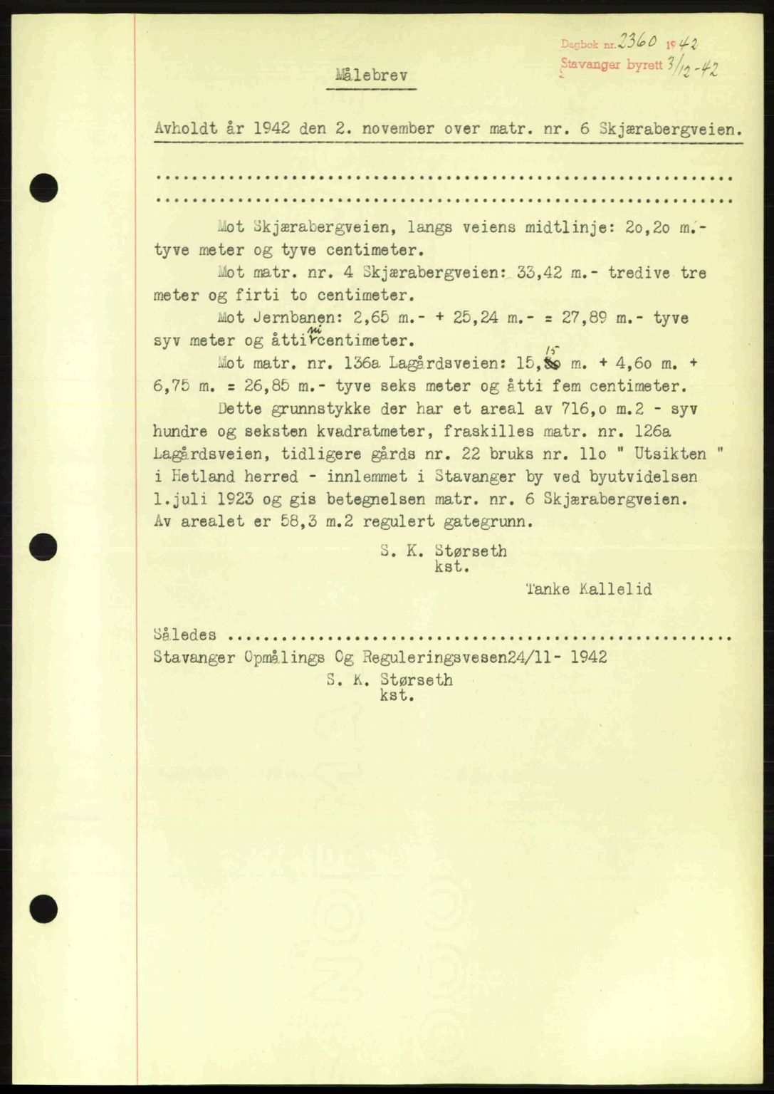 Stavanger byrett, SAST/A-100455/002/G/Gb/L0017: Mortgage book no. A7, 1941-1943, Diary no: : 2360/1942