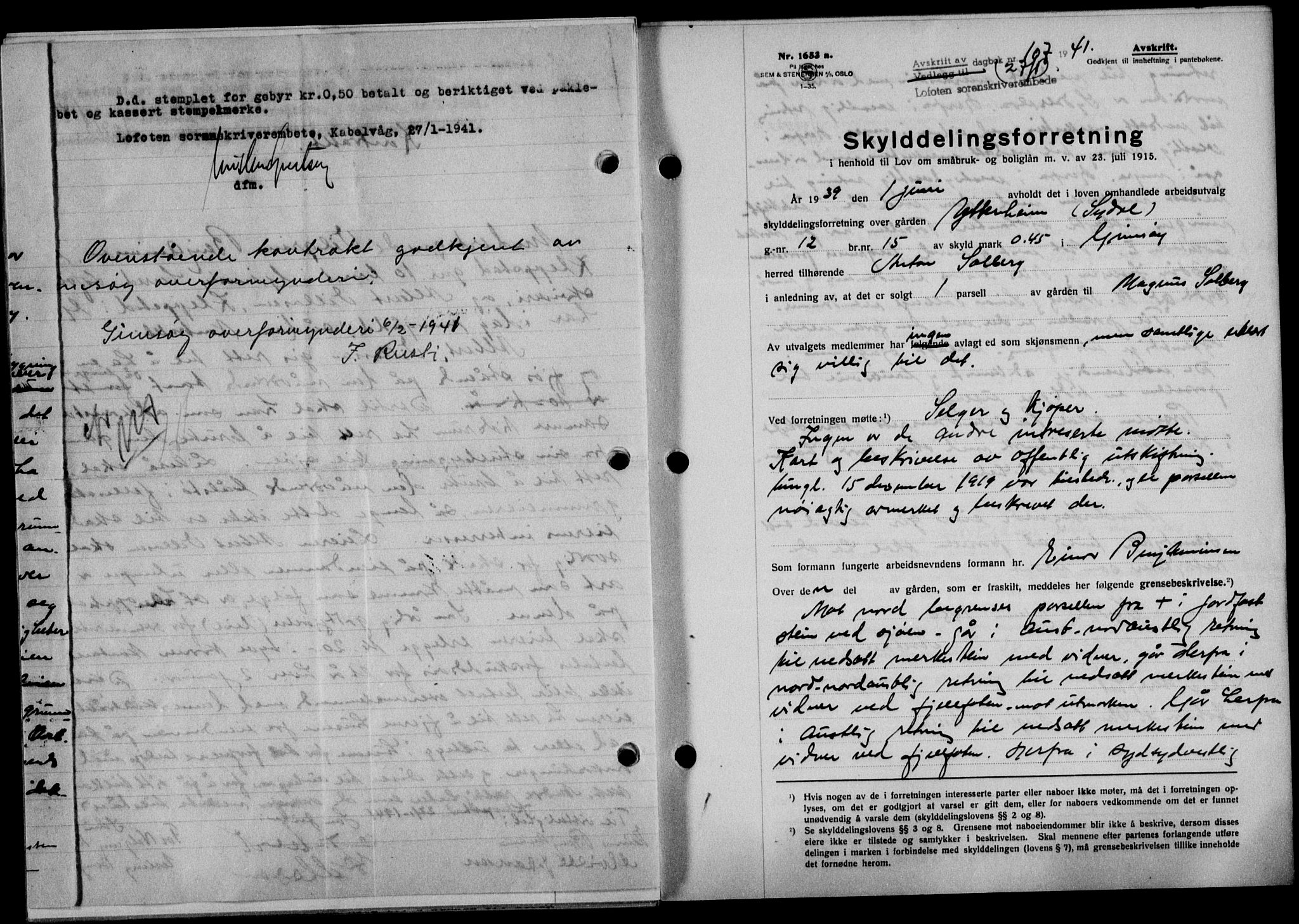 Lofoten sorenskriveri, SAT/A-0017/1/2/2C/L0008a: Mortgage book no. 8a, 1940-1941, Diary no: : 107/1941