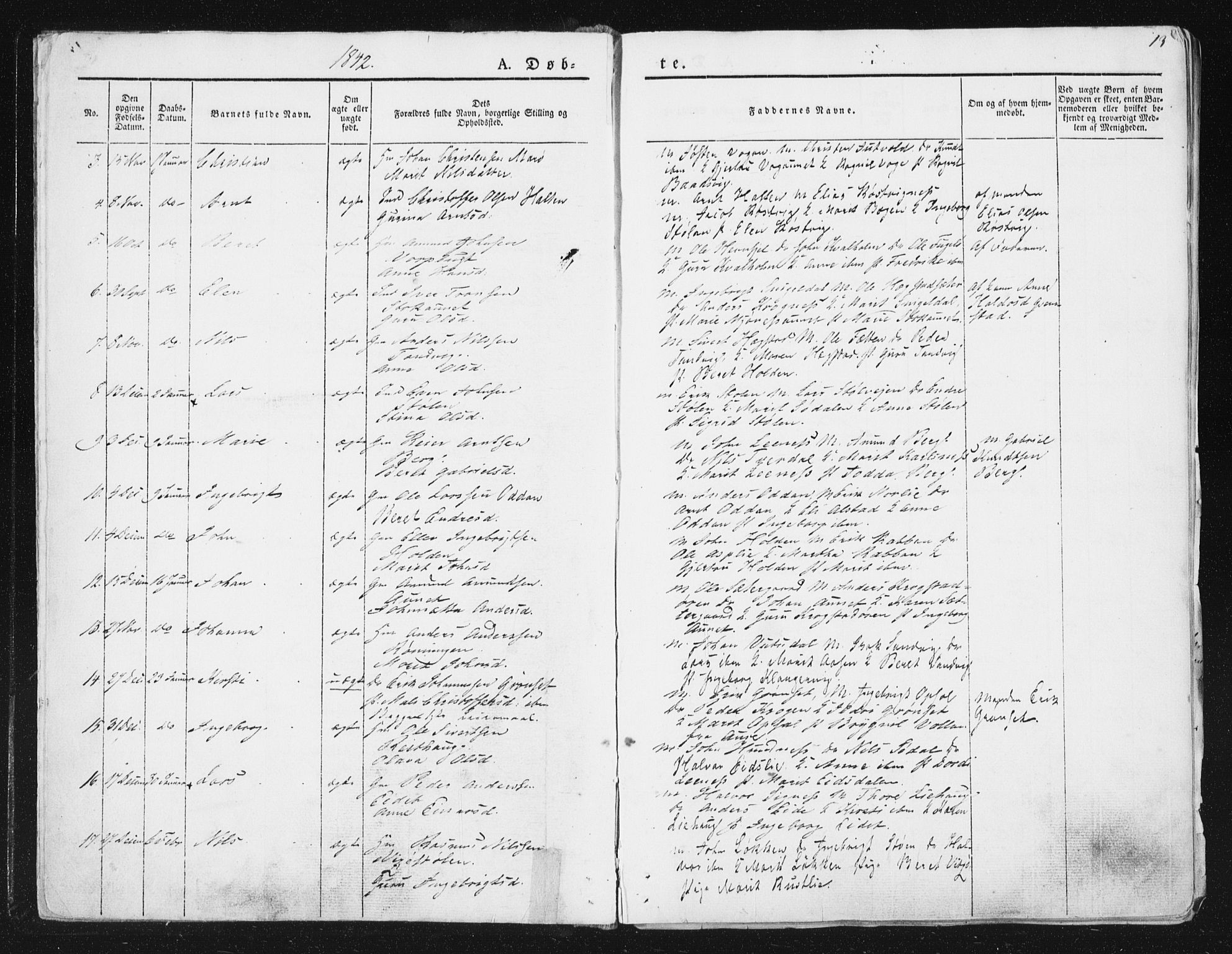 Ministerialprotokoller, klokkerbøker og fødselsregistre - Sør-Trøndelag, SAT/A-1456/630/L0493: Parish register (official) no. 630A06, 1841-1851, p. 13