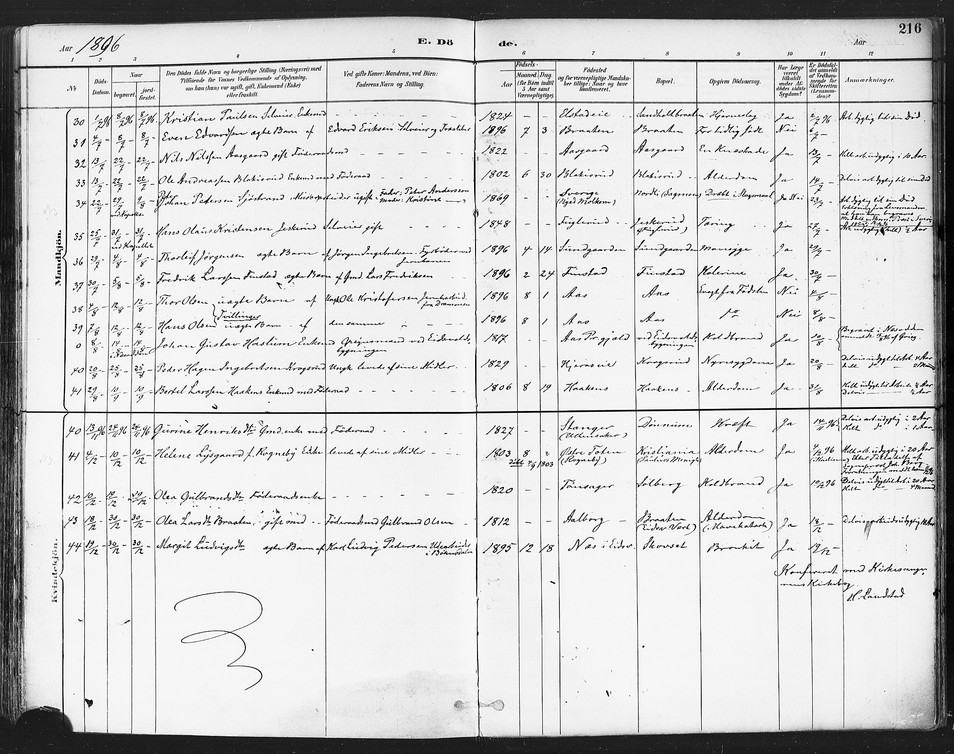 Eidsvoll prestekontor Kirkebøker, SAO/A-10888/F/Fa/L0004: Parish register (official) no. I 4, 1891-1900, p. 216
