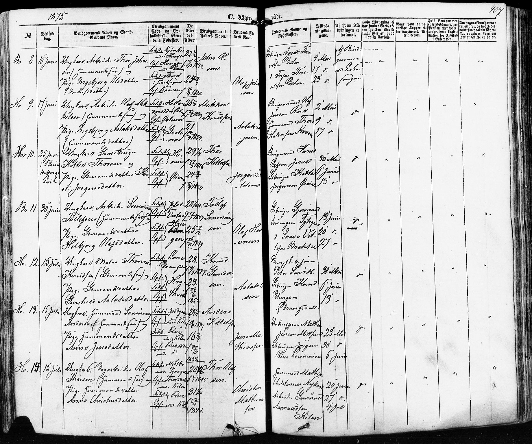 Kviteseid kirkebøker, SAKO/A-276/F/Fa/L0007: Parish register (official) no. I 7, 1859-1881, p. 407