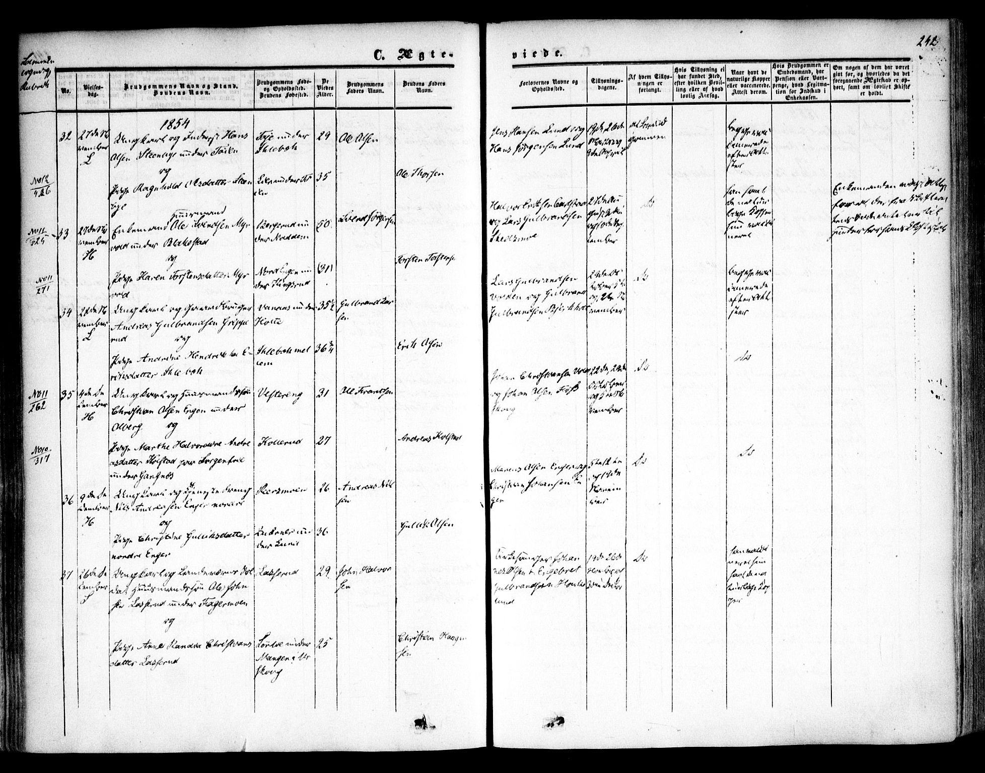 Høland prestekontor Kirkebøker, AV/SAO-A-10346a/F/Fa/L0010: Parish register (official) no. I 10, 1854-1861, p. 242