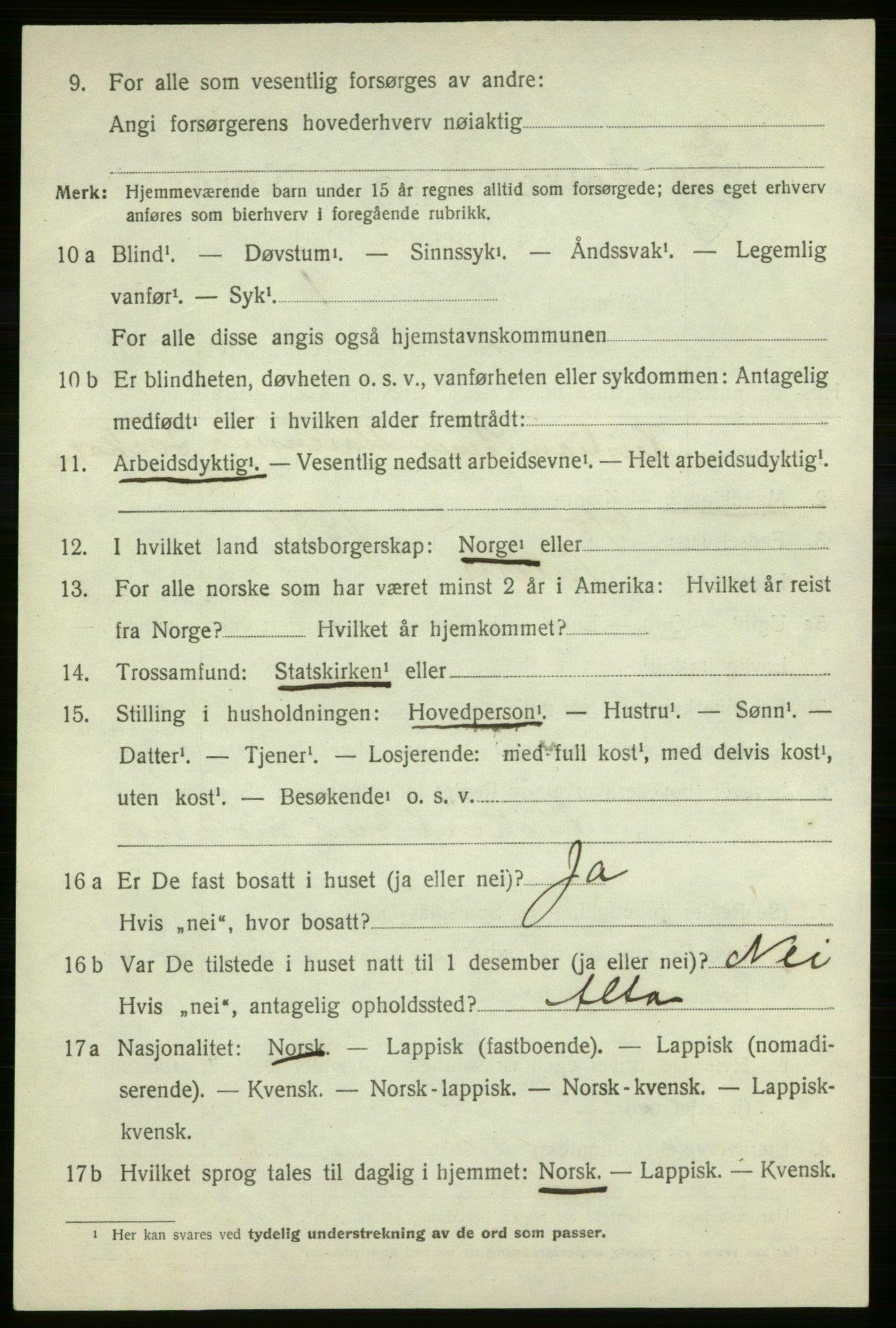 SATØ, 1920 census for Talvik, 1920, p. 3305