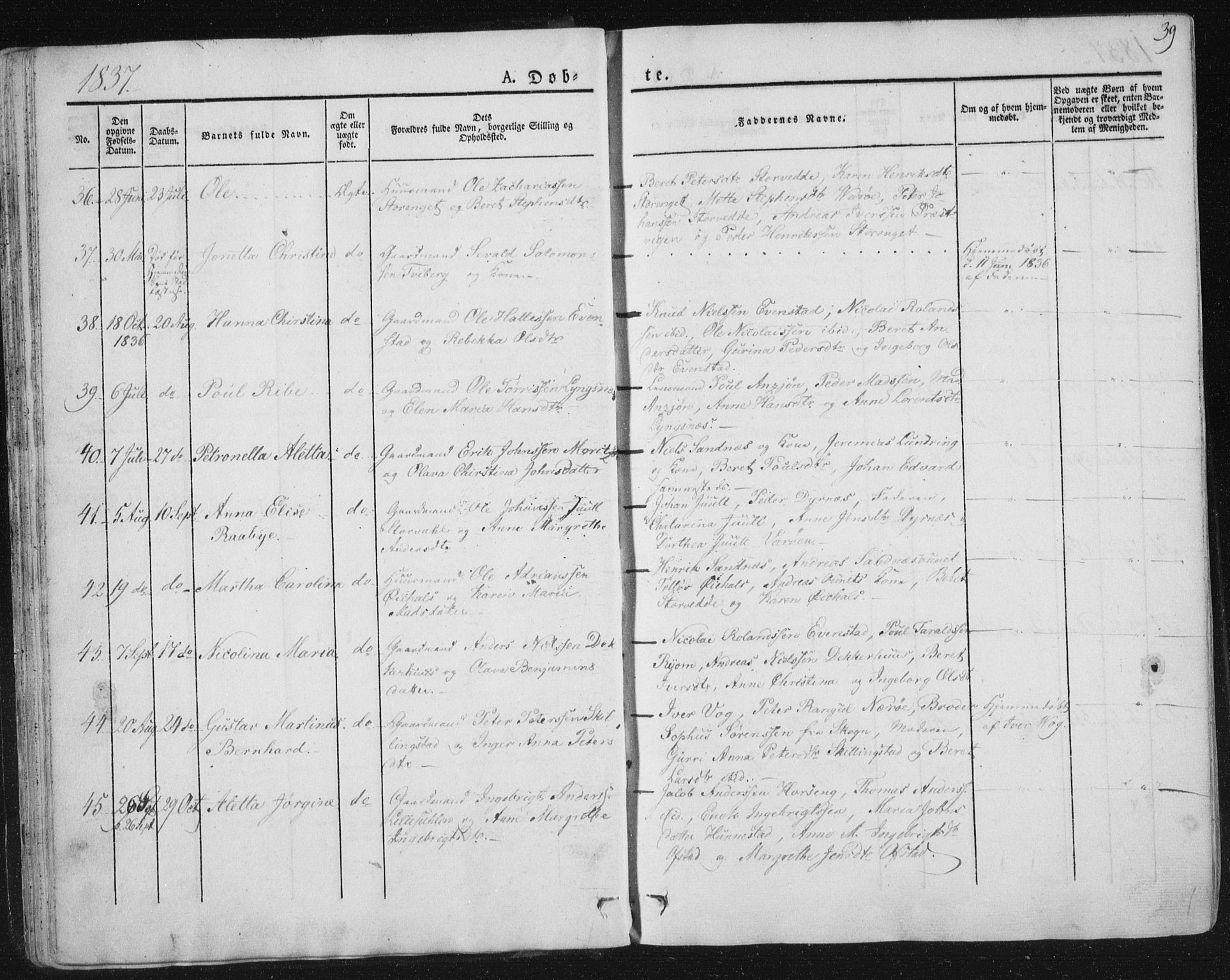 Ministerialprotokoller, klokkerbøker og fødselsregistre - Nord-Trøndelag, AV/SAT-A-1458/784/L0669: Parish register (official) no. 784A04, 1829-1859, p. 39