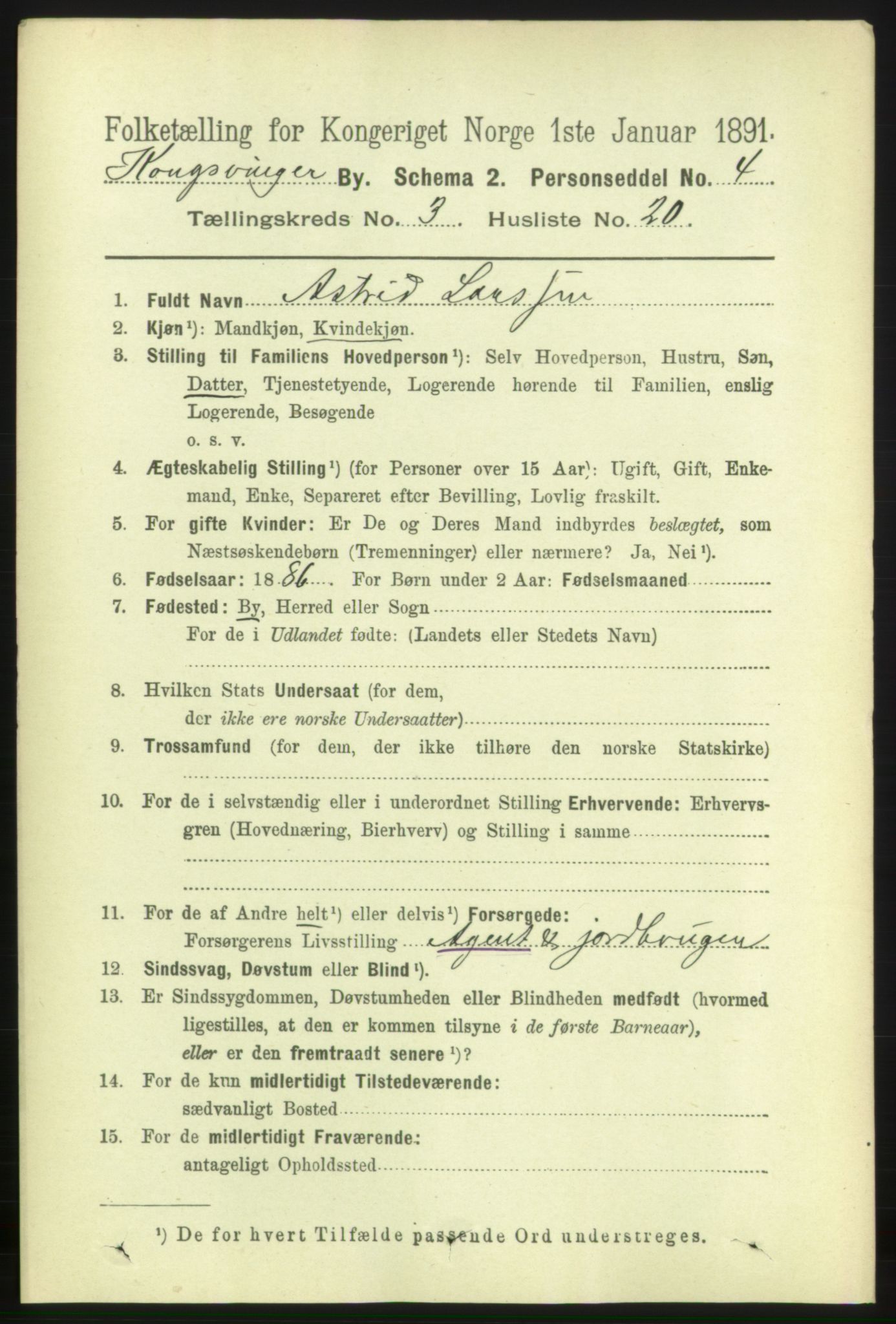 RA, 1891 census for 0402 Kongsvinger, 1891, p. 1343