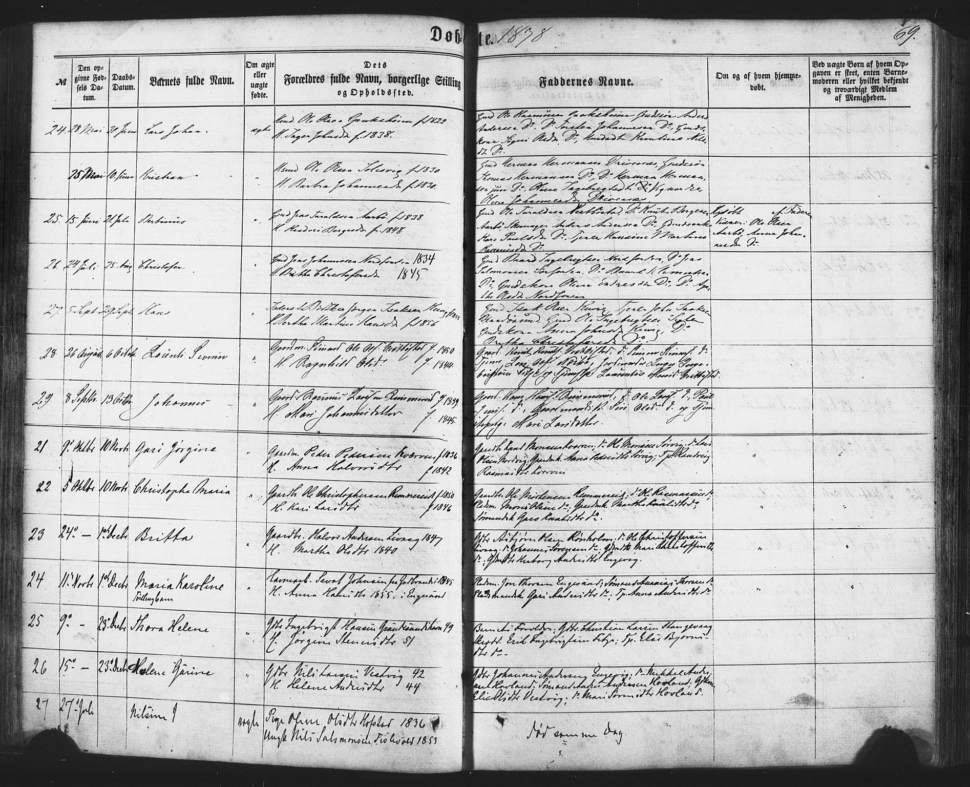 Fitjar sokneprestembete, SAB/A-99926: Parish register (official) no. A 1, 1862-1881, p. 69