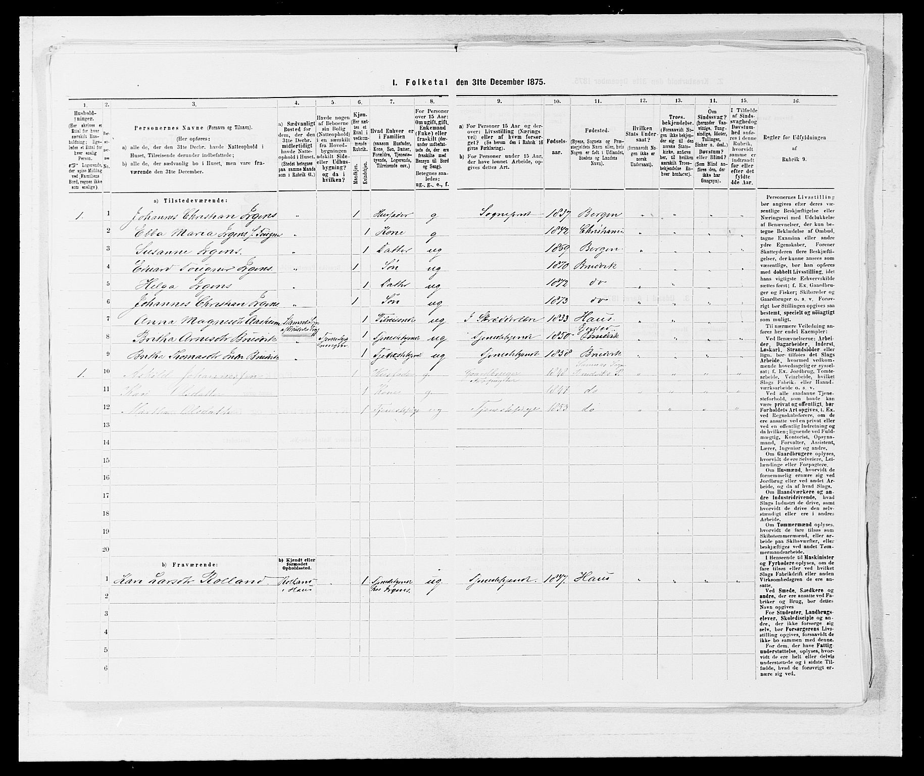 SAB, 1875 census for 1251P Bruvik, 1875, p. 140