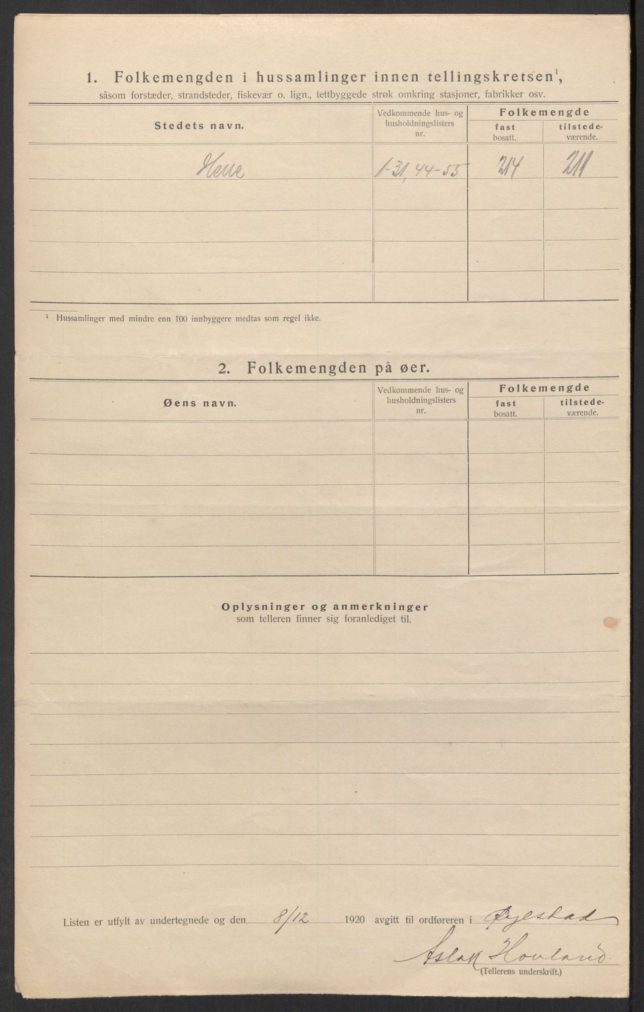 SAK, 1920 census for Øyestad, 1920, p. 23