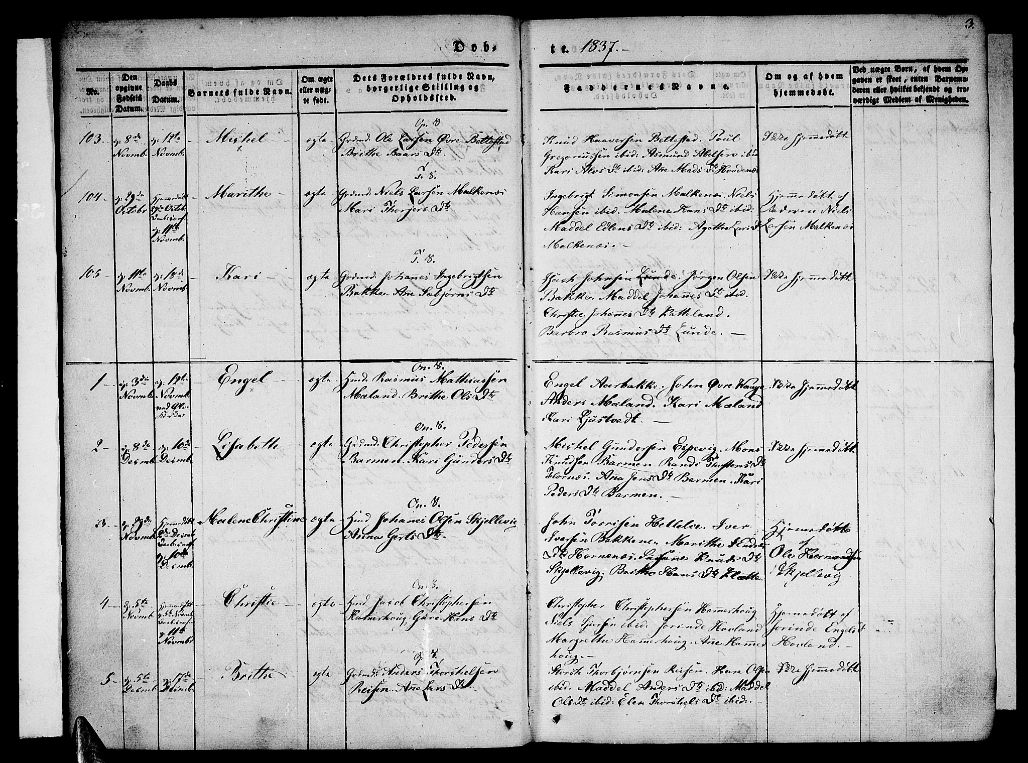 Tysnes sokneprestembete, AV/SAB-A-78601/H/Haa: Parish register (official) no. A 9, 1837-1848, p. 3