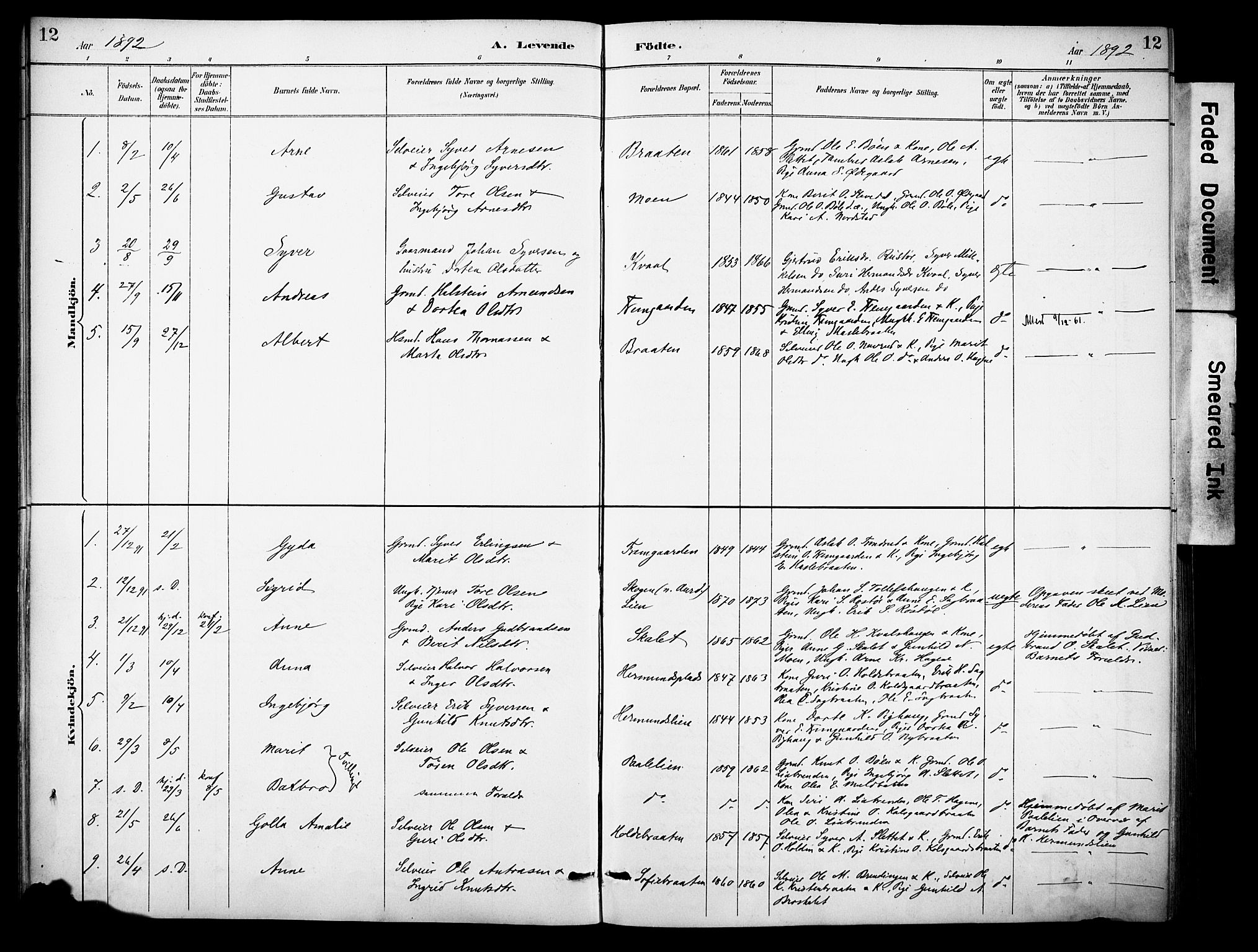 Sør-Aurdal prestekontor, SAH/PREST-128/H/Ha/Haa/L0010: Parish register (official) no. 10, 1886-1906, p. 12