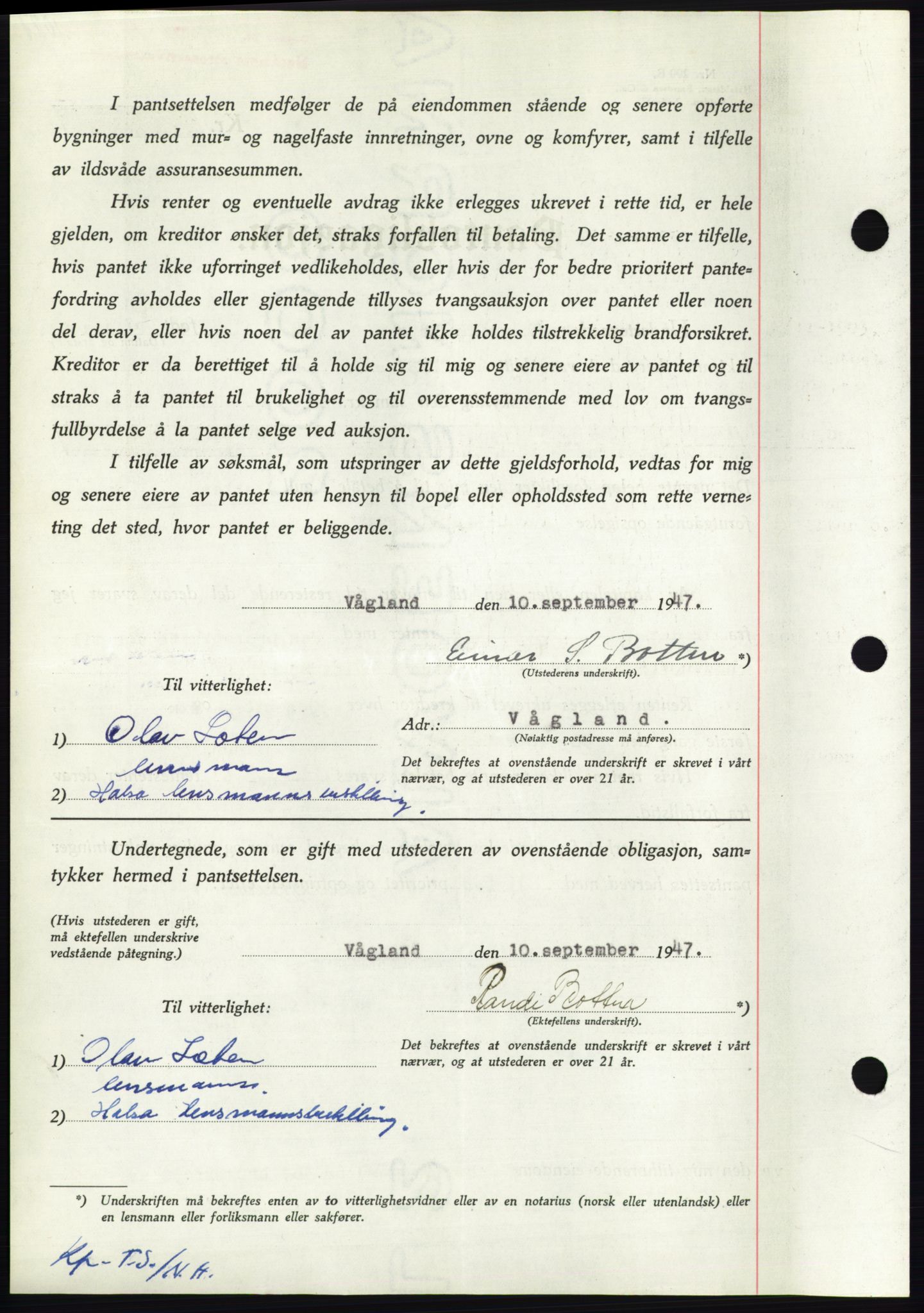 Nordmøre sorenskriveri, AV/SAT-A-4132/1/2/2Ca: Mortgage book no. B96, 1947-1947, Diary no: : 2103/1947