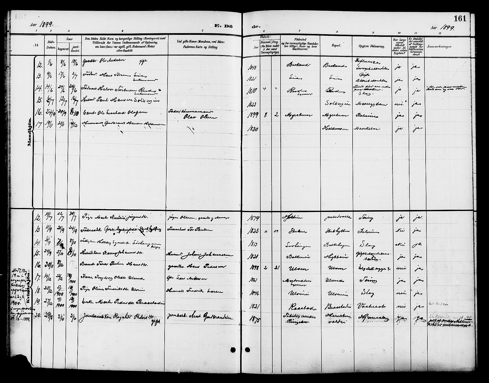 Jevnaker prestekontor, SAH/PREST-116/H/Ha/Hab/L0003: Parish register (copy) no. 3, 1896-1909, p. 161