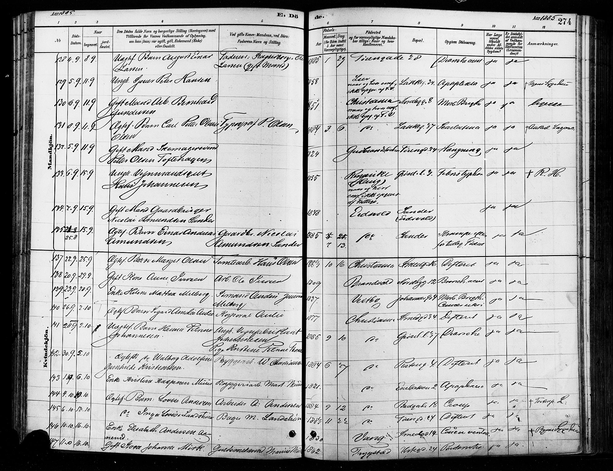 Grønland prestekontor Kirkebøker, AV/SAO-A-10848/F/Fa/L0008: Parish register (official) no. 8, 1881-1893, p. 274