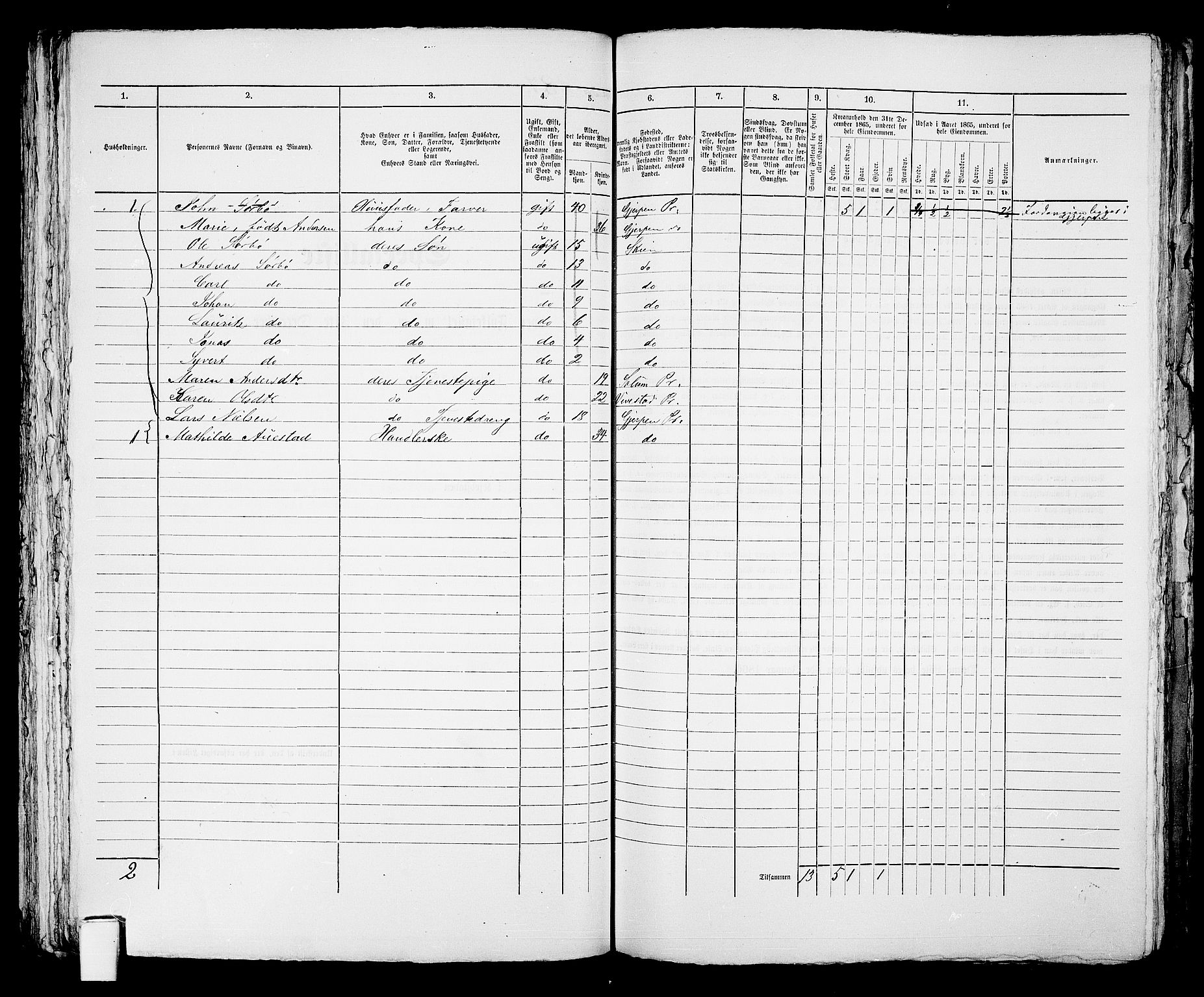 RA, 1865 census for Skien, 1865, p. 589