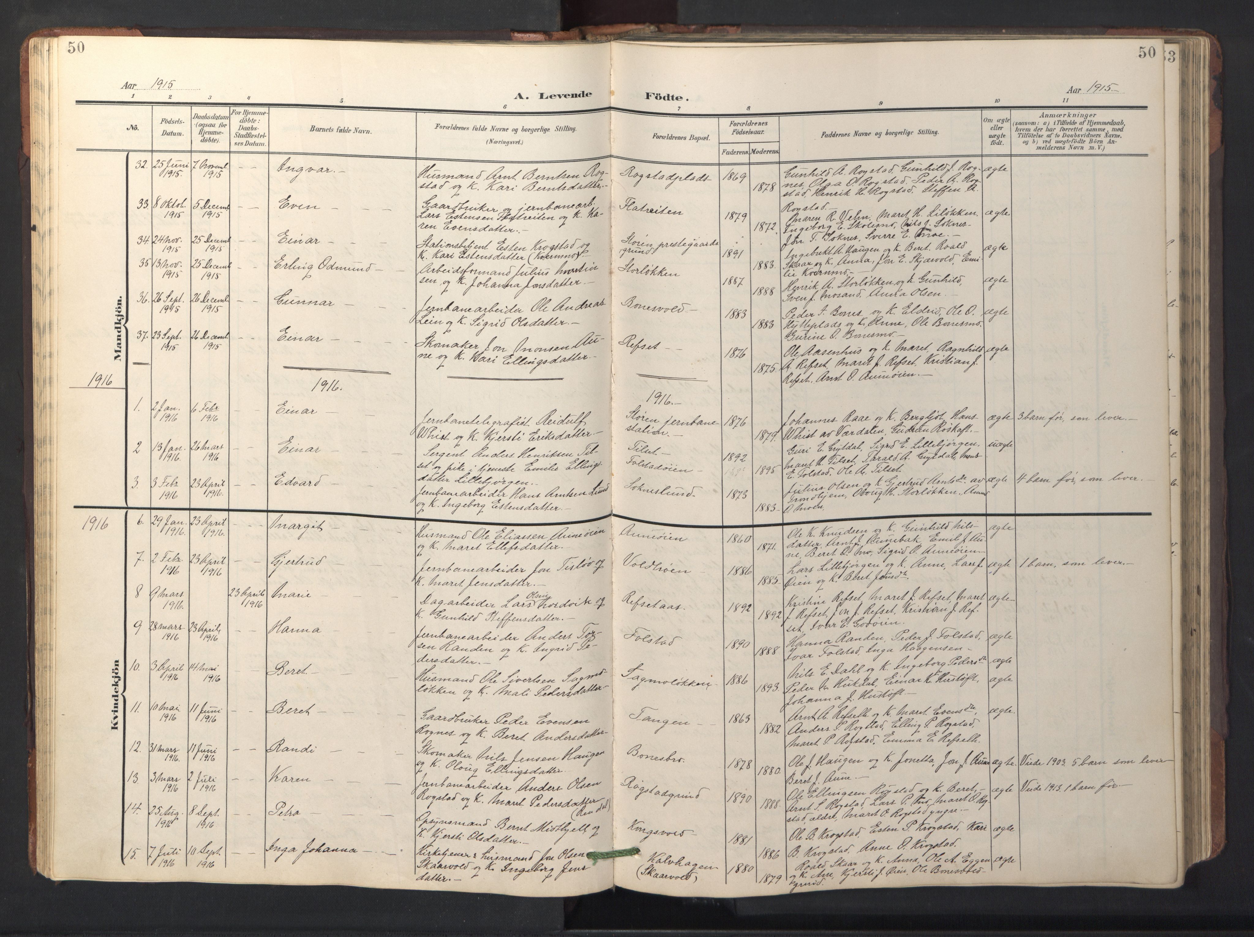 Ministerialprotokoller, klokkerbøker og fødselsregistre - Sør-Trøndelag, SAT/A-1456/687/L1019: Parish register (copy) no. 687C03, 1904-1931, p. 50