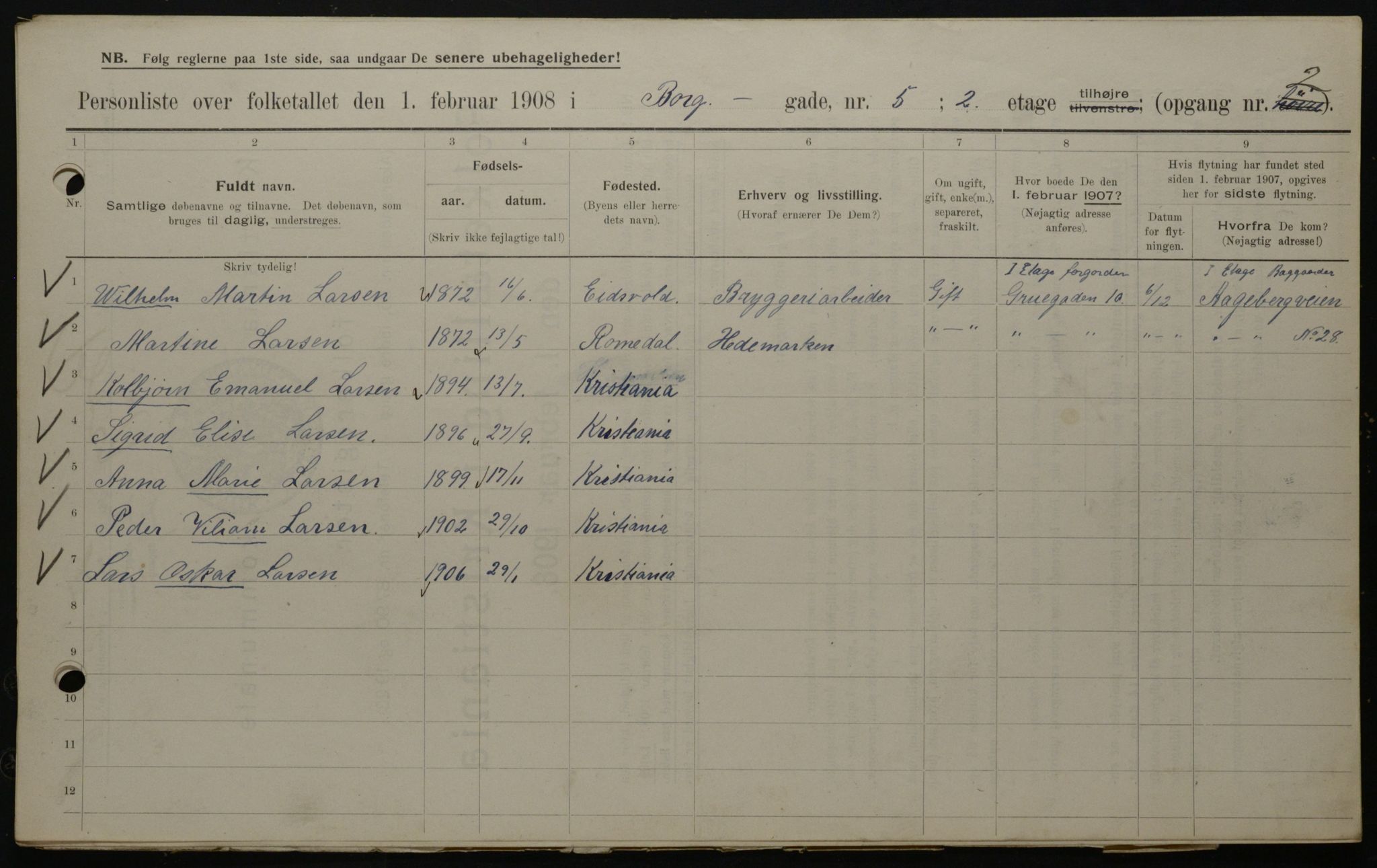 OBA, Municipal Census 1908 for Kristiania, 1908, p. 7527