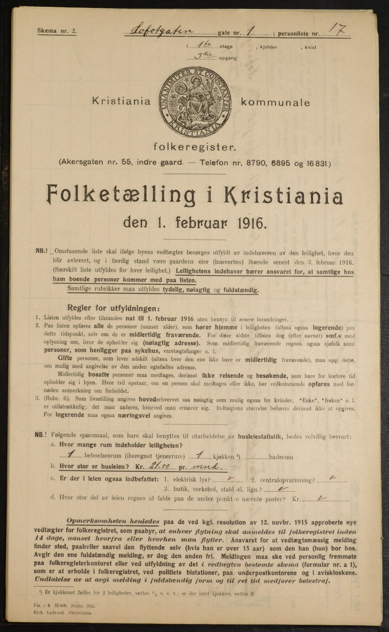 OBA, Municipal Census 1916 for Kristiania, 1916, p. 59669