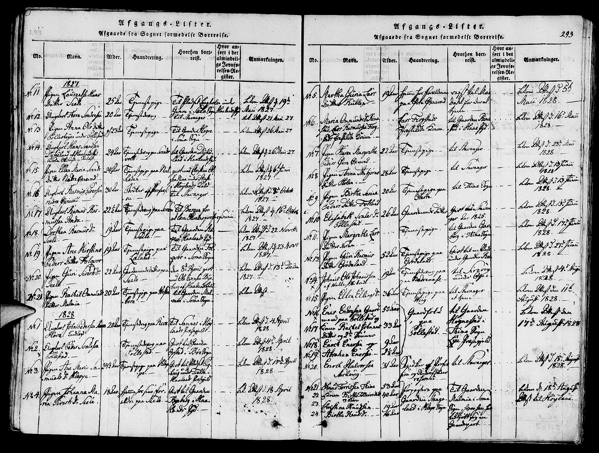 Klepp sokneprestkontor, AV/SAST-A-101803/001/3/30BA/L0002: Parish register (official) no. A 2, 1816-1833, p. 293