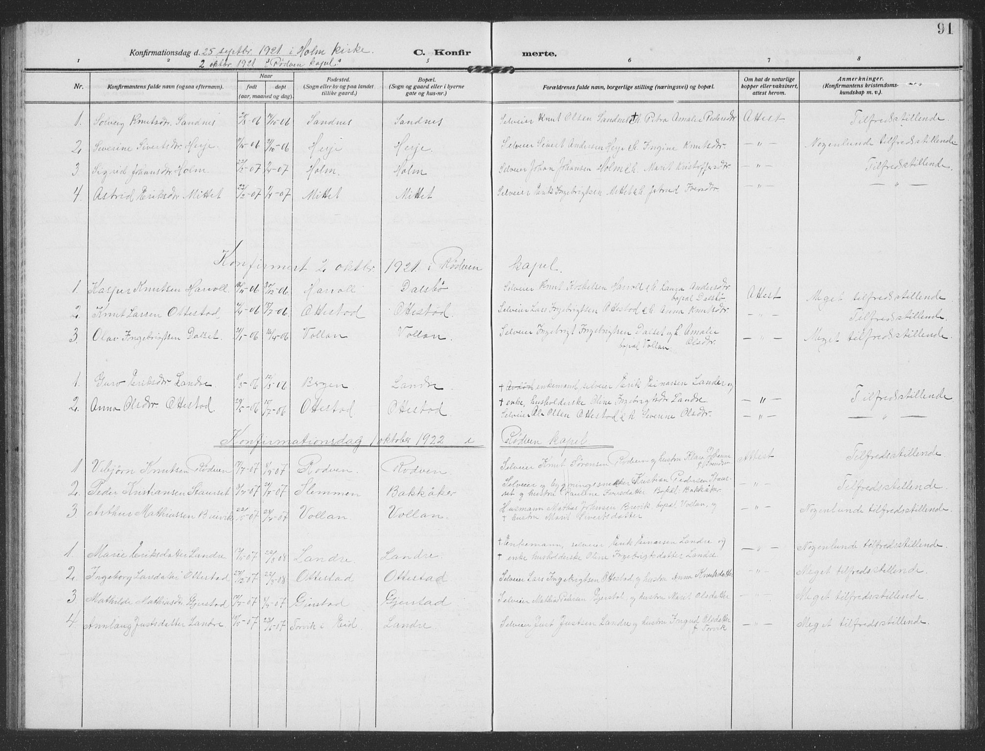 Ministerialprotokoller, klokkerbøker og fødselsregistre - Møre og Romsdal, SAT/A-1454/549/L0615: Parish register (copy) no. 549C01, 1905-1932, p. 91