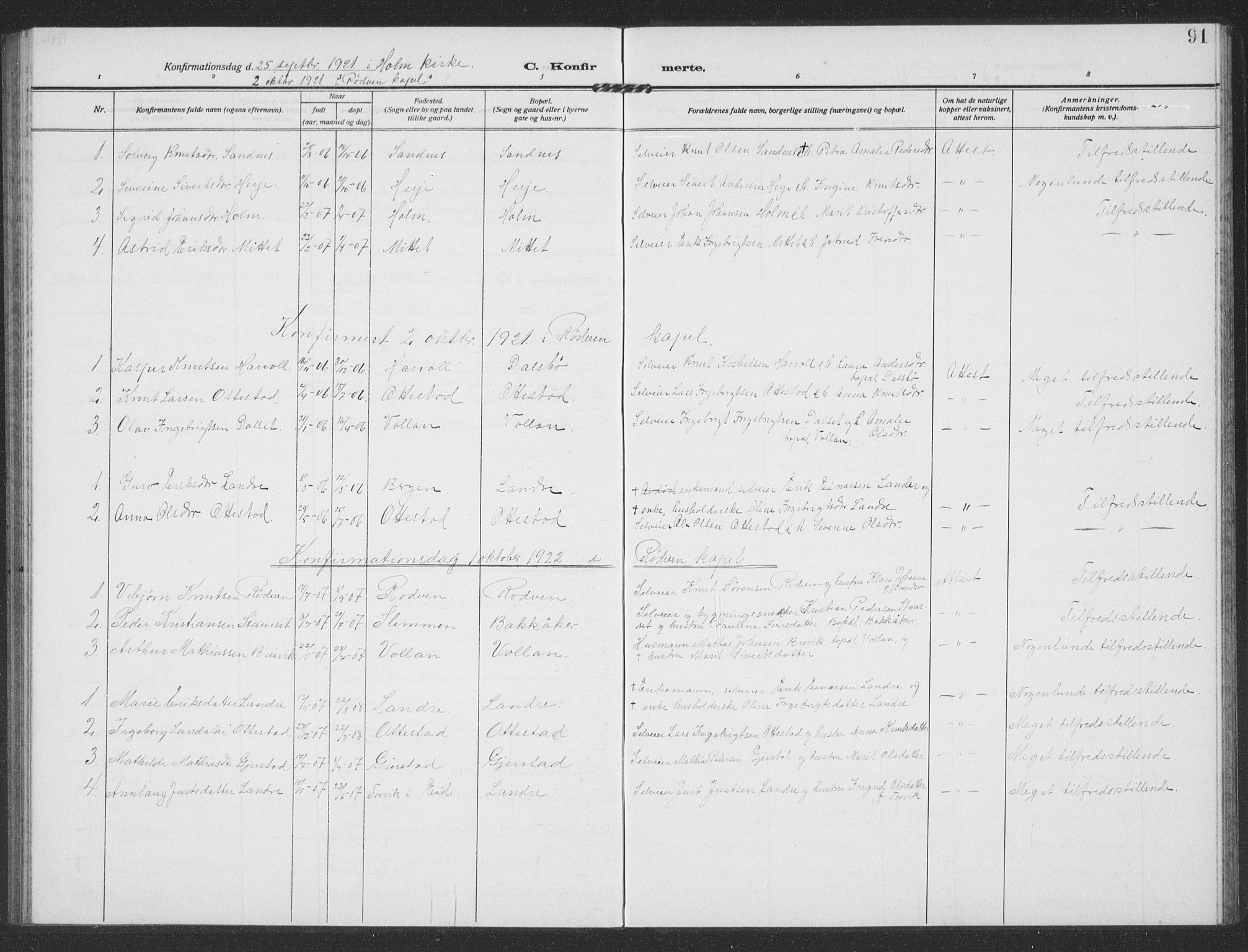 Ministerialprotokoller, klokkerbøker og fødselsregistre - Møre og Romsdal, AV/SAT-A-1454/549/L0615: Parish register (copy) no. 549C01, 1905-1932, p. 91