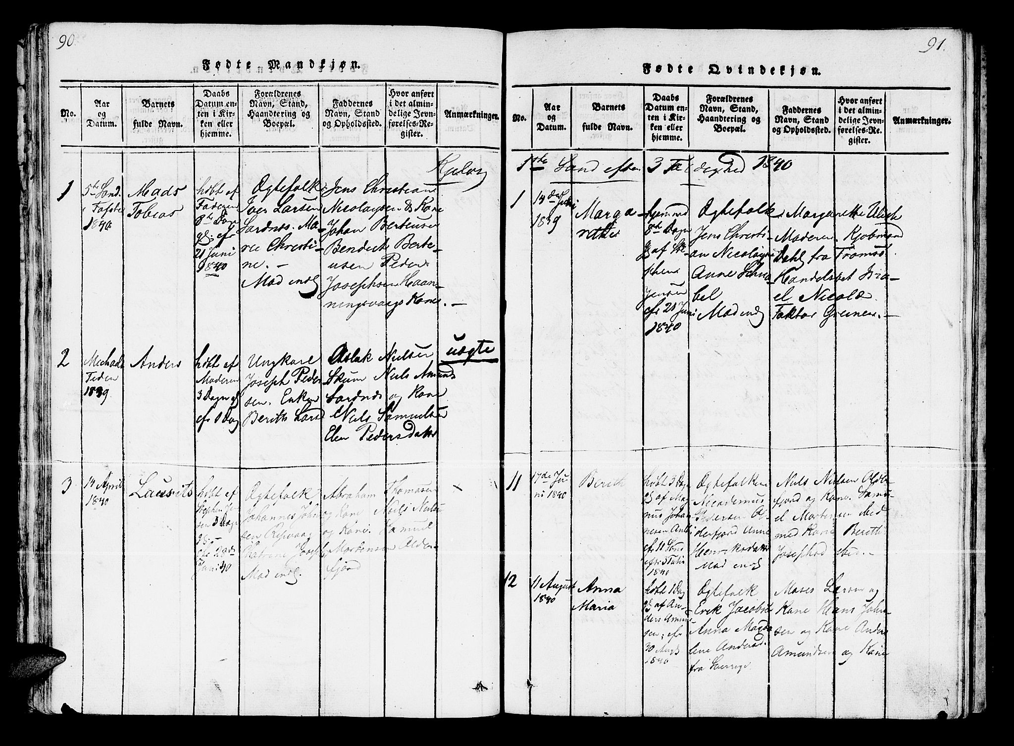 Kistrand/Porsanger sokneprestembete, AV/SATØ-S-1351/H/Ha/L0003.kirke: Parish register (official) no. 3, 1825-1842, p. 90-91