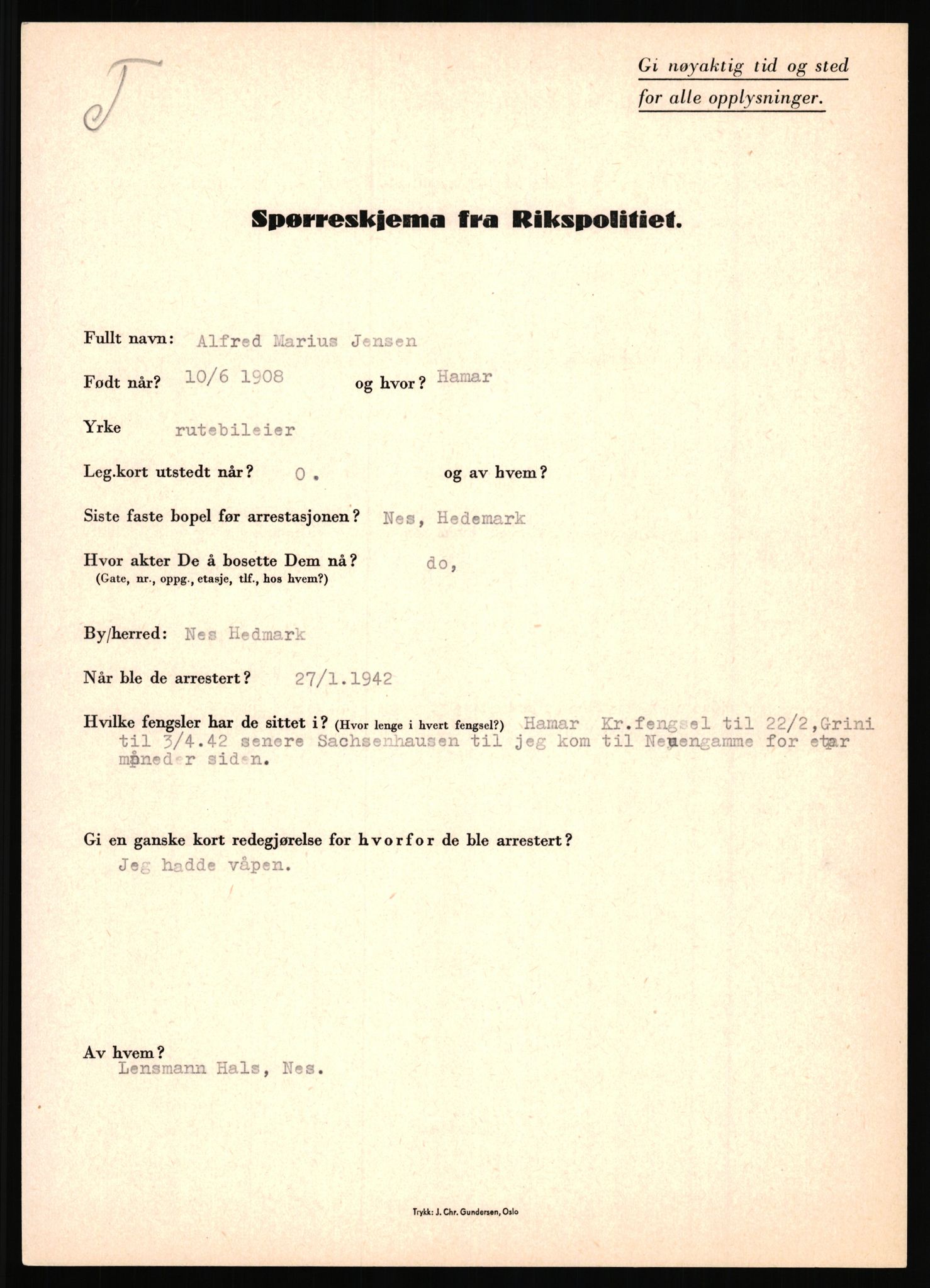 Rikspolitisjefen, AV/RA-S-1560/L/L0008: Jaffe, Bernhard - Karset, Helge Hafsahl, 1940-1945, p. 219