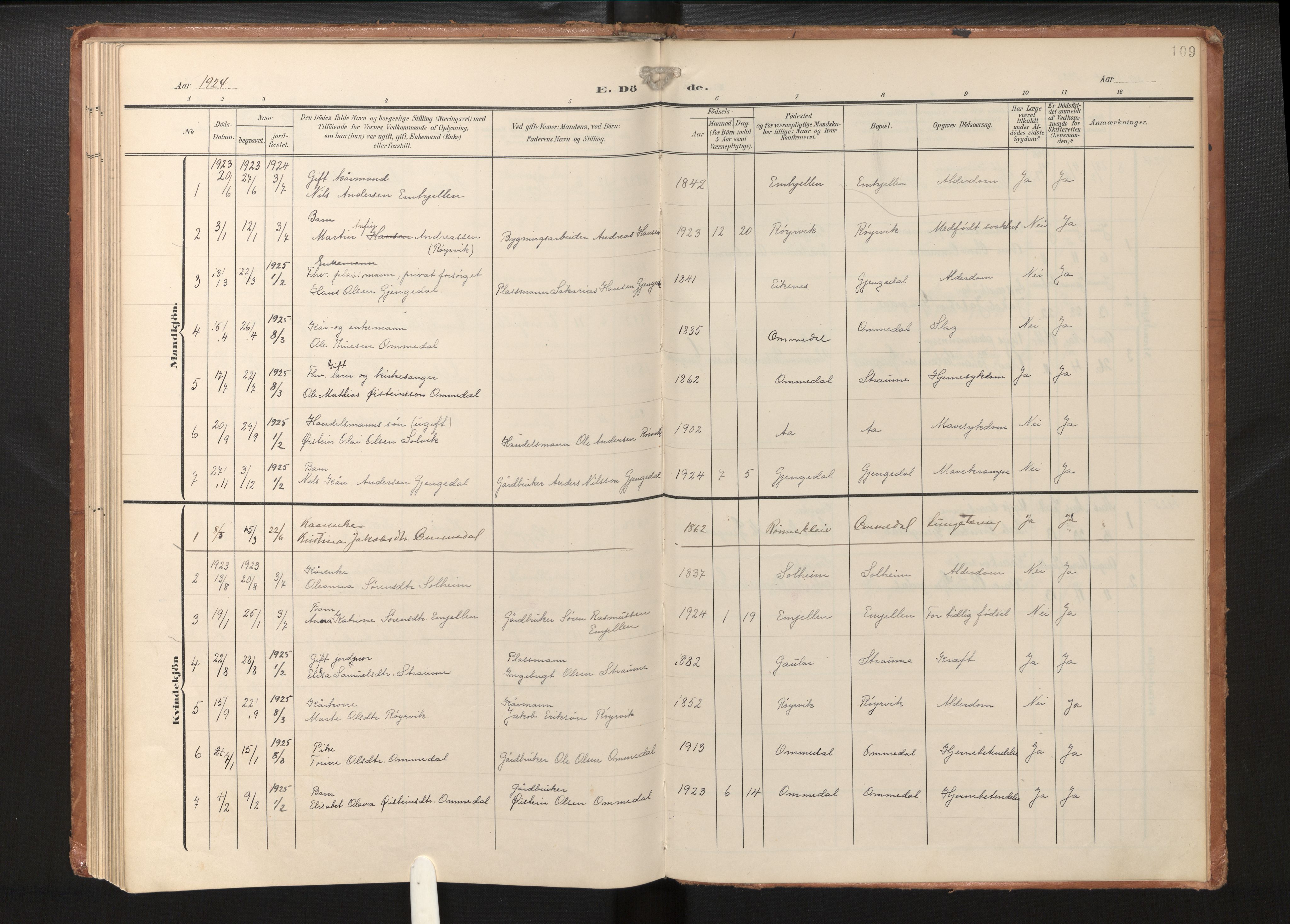 Gloppen sokneprestembete, AV/SAB-A-80101/H/Haa/Haae/L0002: Parish register (official) no. E 2, 1904-1925, p. 108b-109a