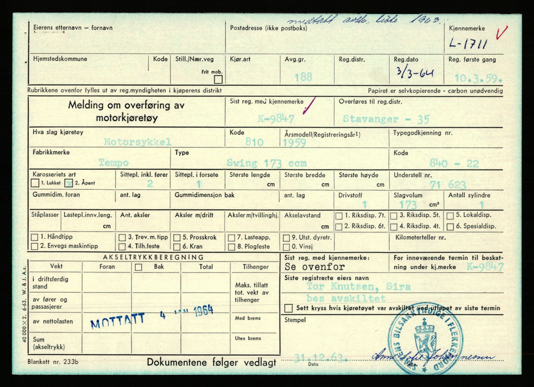 Stavanger trafikkstasjon, AV/SAST-A-101942/0/F/L0006: L-1700 - L-2149, 1930-1971, p. 49