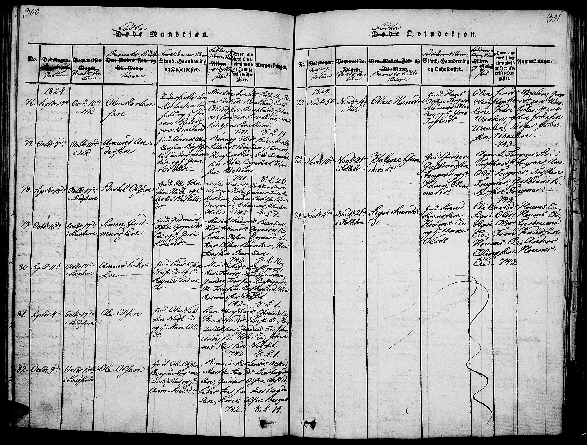 Gausdal prestekontor, AV/SAH-PREST-090/H/Ha/Haa/L0005: Parish register (official) no. 5, 1817-1829, p. 300-301