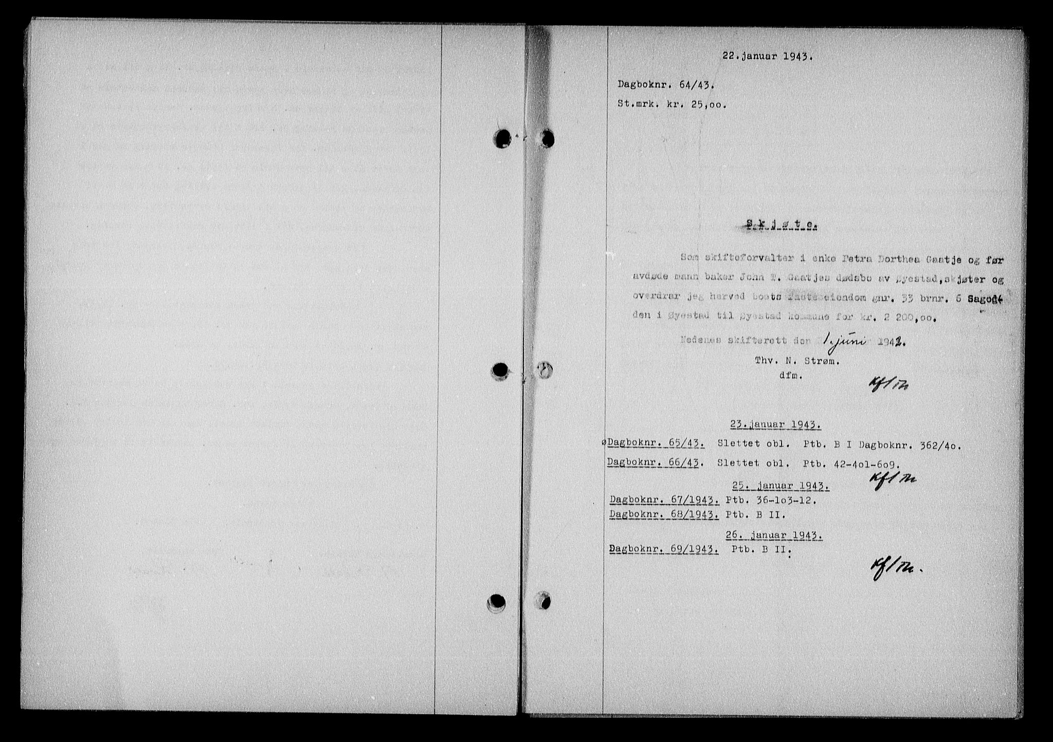 Nedenes sorenskriveri, AV/SAK-1221-0006/G/Gb/Gba/L0050: Mortgage book no. A-IV, 1942-1943, Diary no: : 64/1943