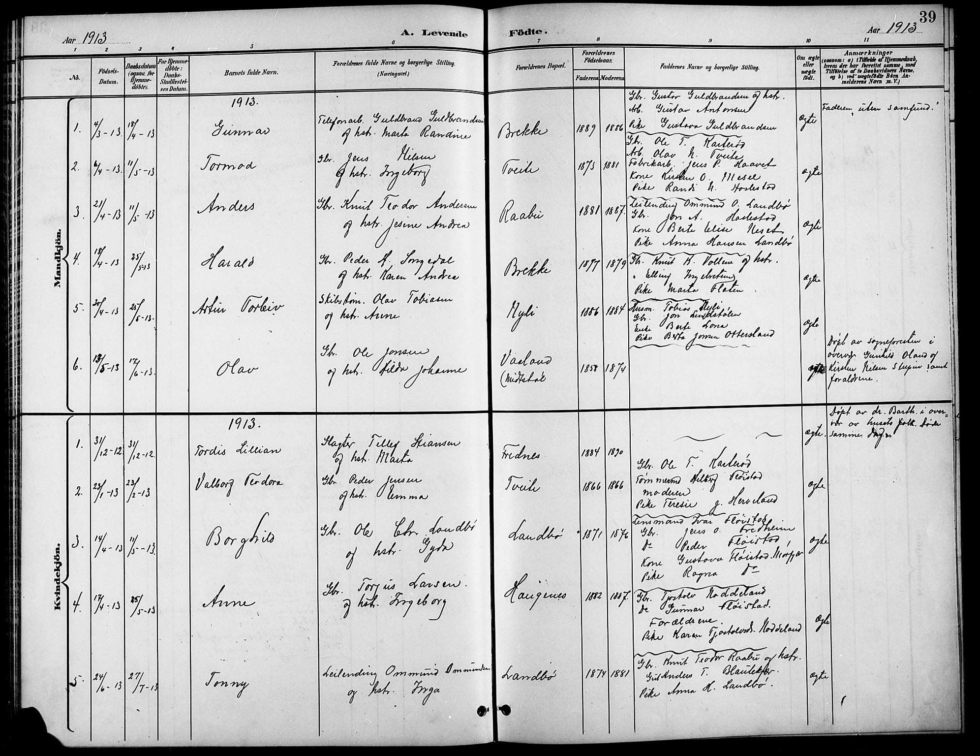 Austre Moland sokneprestkontor, SAK/1111-0001/F/Fb/Fba/L0004: Parish register (copy) no. B 4a, 1897-1913, p. 39