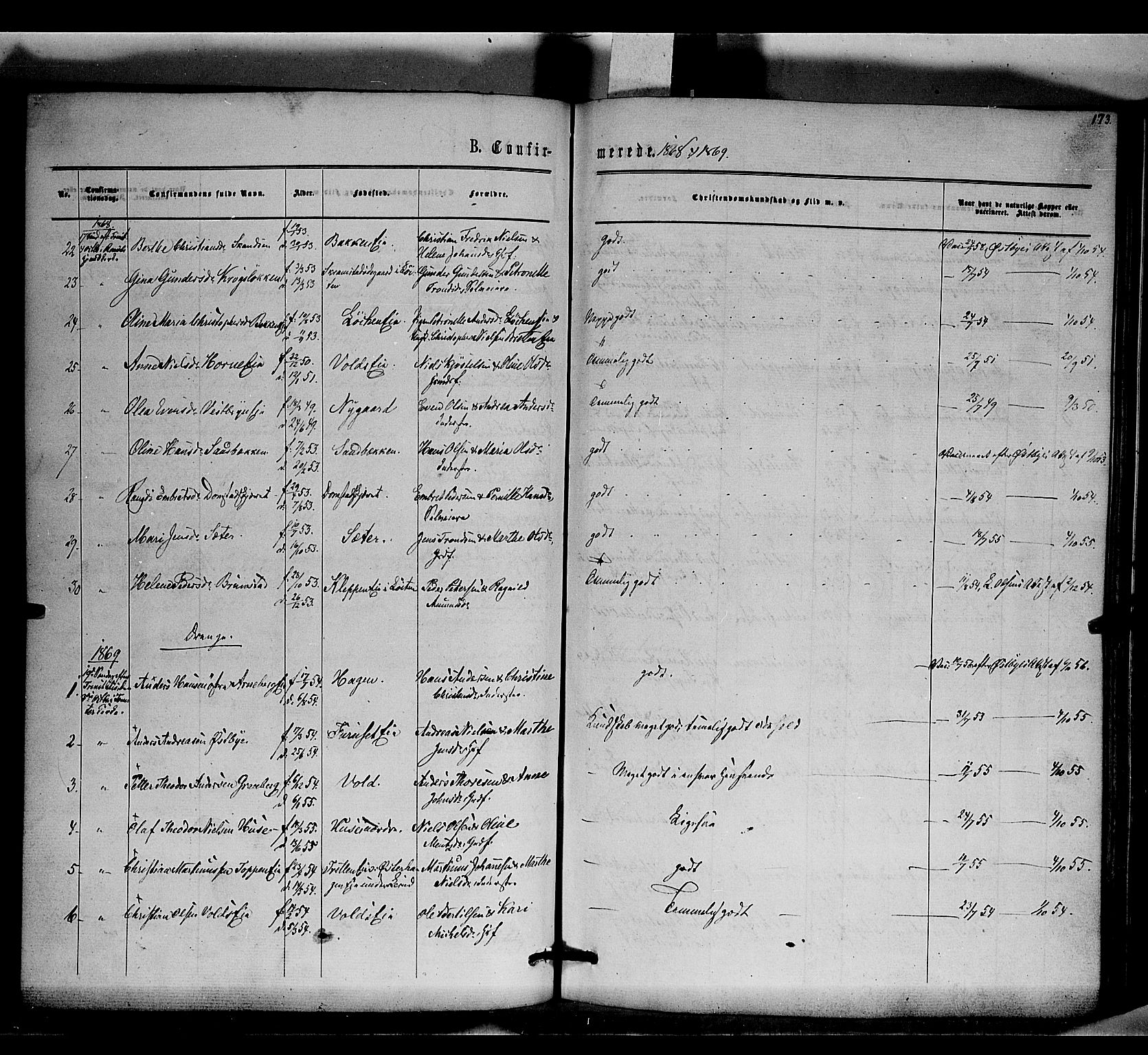 Romedal prestekontor, AV/SAH-PREST-004/K/L0005: Parish register (official) no. 5, 1862-1874, p. 173